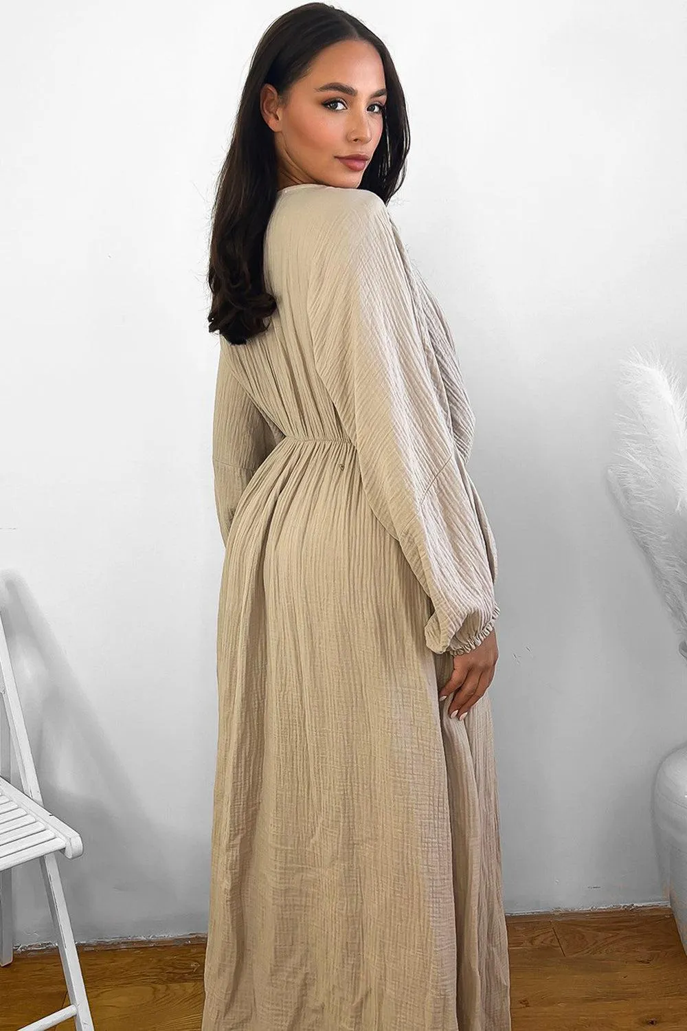 100% Cotton Relaxed Fit Cheesecloth Maxi Dress