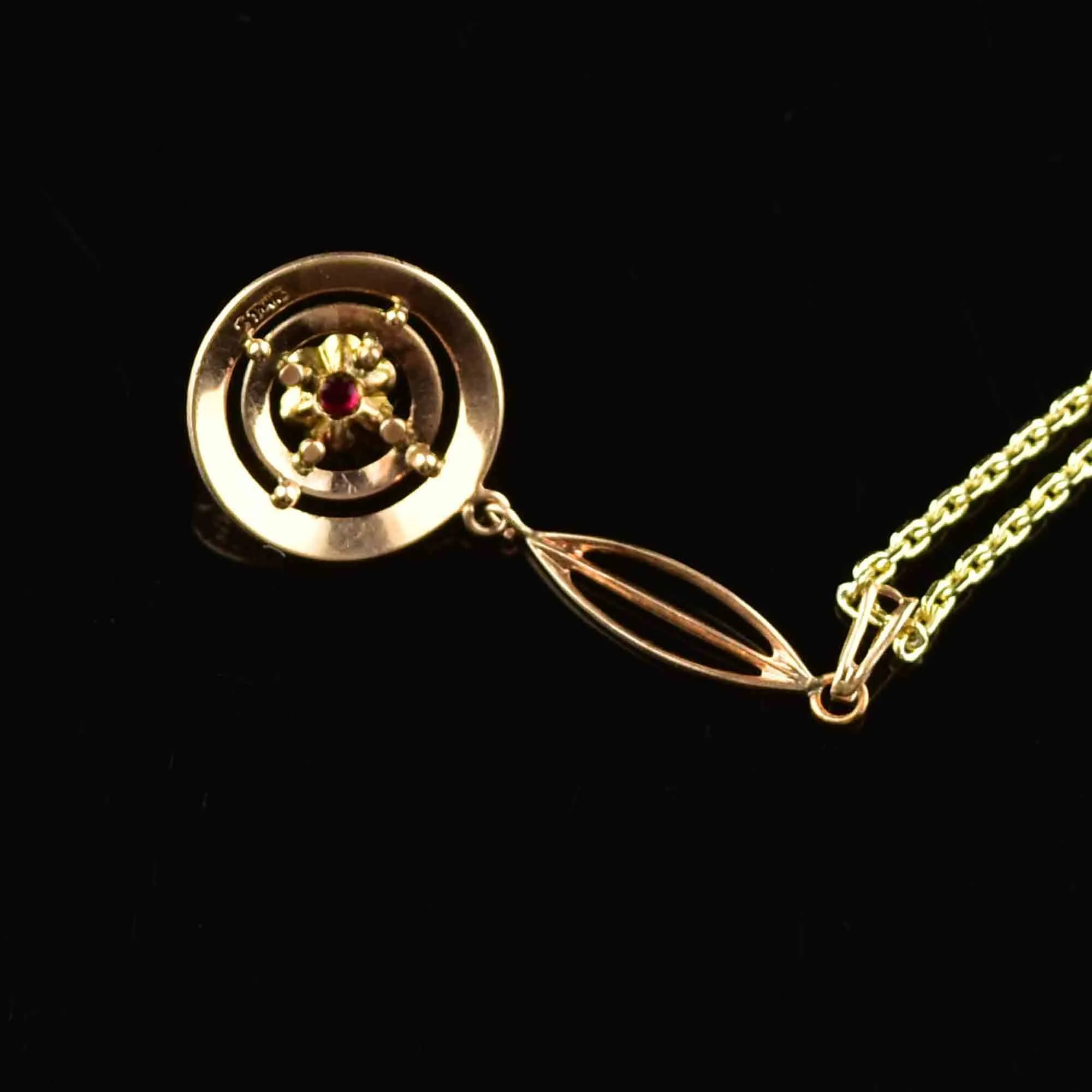 10K Two Tone Gold Edwardian Garnet Lavaliere Necklace