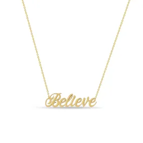 14k Gold Script Letter Believe Necklace