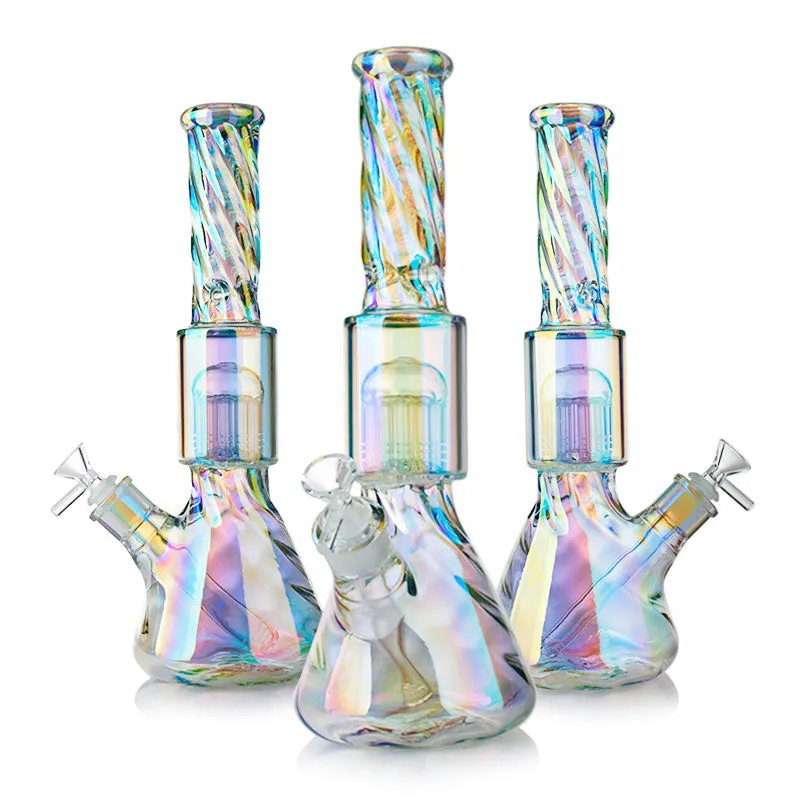 14" Iridescent Rainbow Spiral Glass Bong