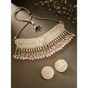 18K Gold Plated Traditional Kundan & Pearl Studded Choker Necklace Set For Women/Girls