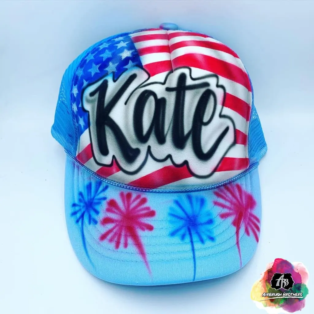 Airbrush Flag Fireworks Hat Design