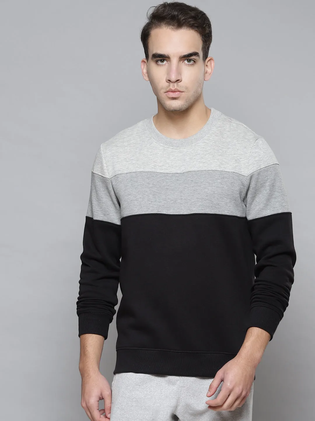 Alcis Men Black Grey Colourblocked Cotton Sweatshirt