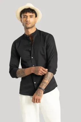 Alfonso Jet Black Plain Satin Shirt