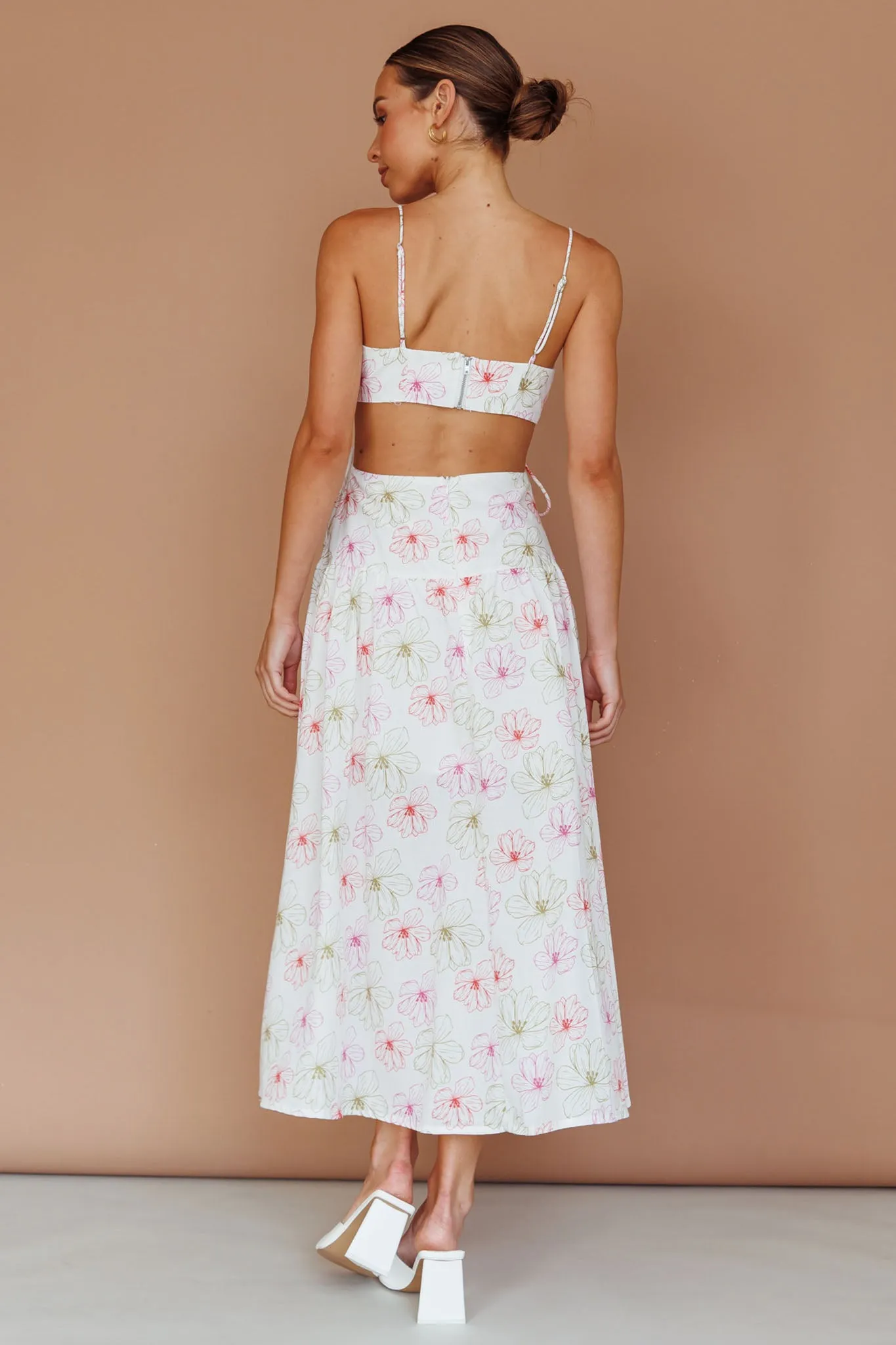 Aloha Cut-Out Waist Midi Dress Floral Pink