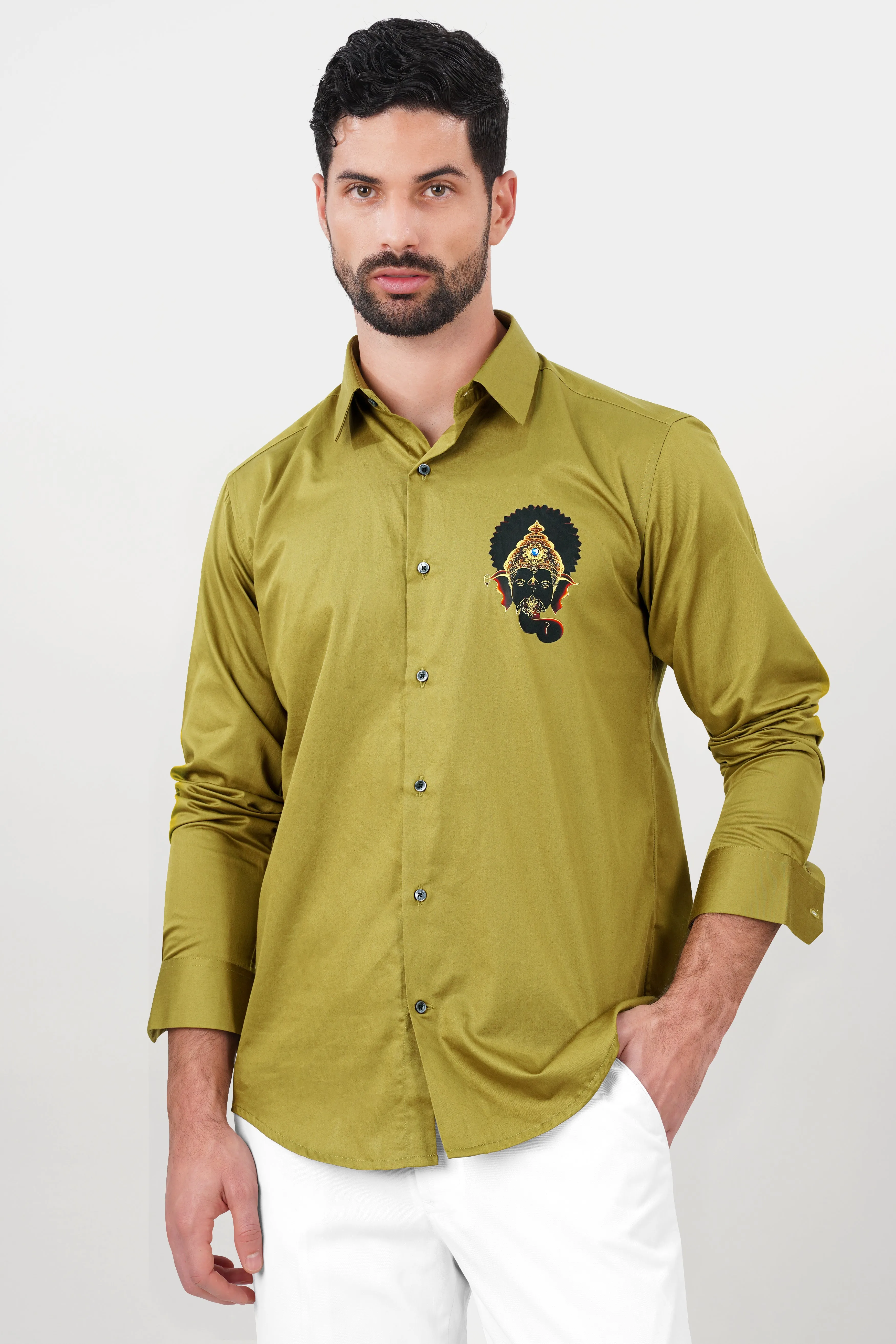 Alpine Brown Lord Ganesha Printed Subtle Sheen Super Soft Premium Cotton Designer Shirt