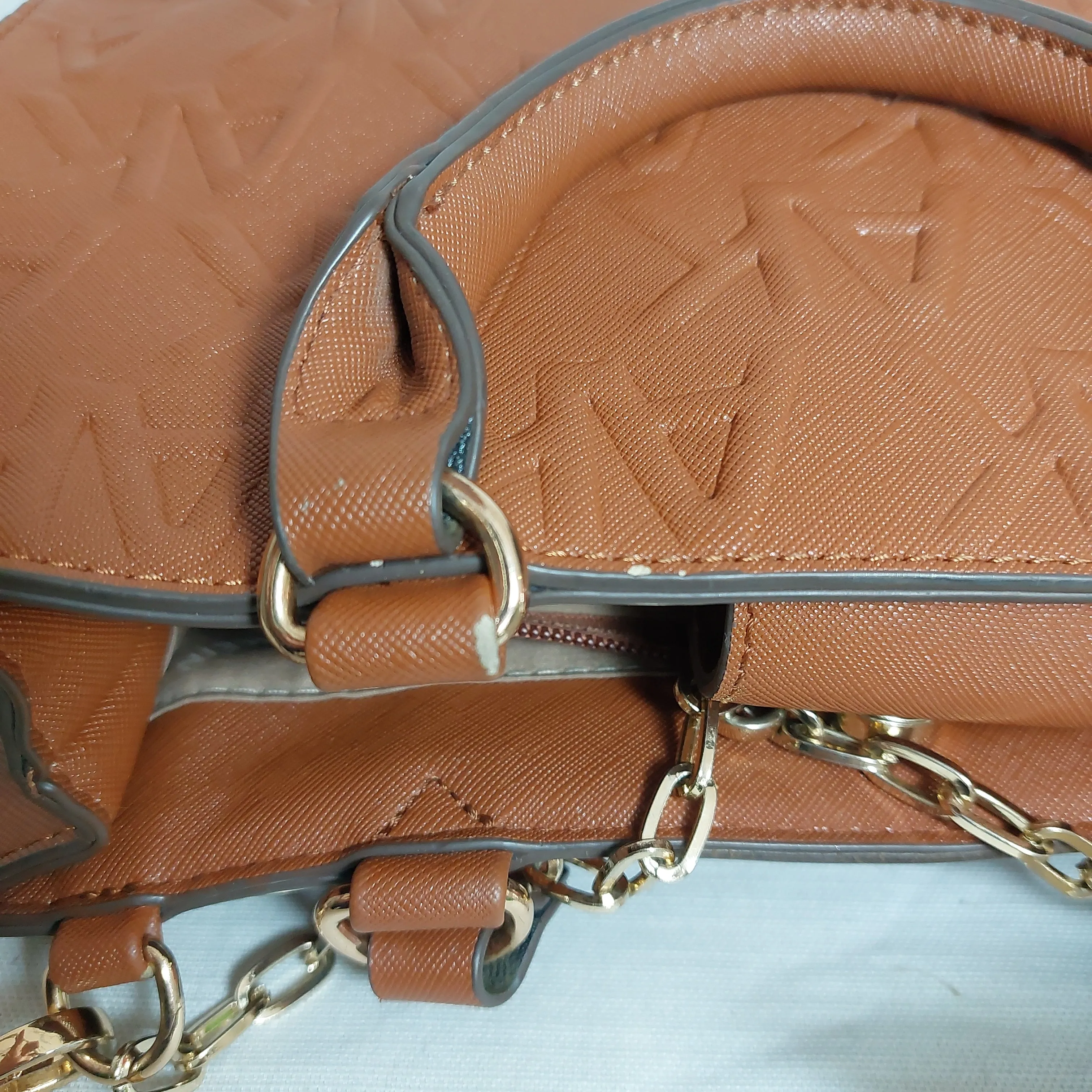 Anne Klein Tan Logo Leatherette Satchel | Brand New |