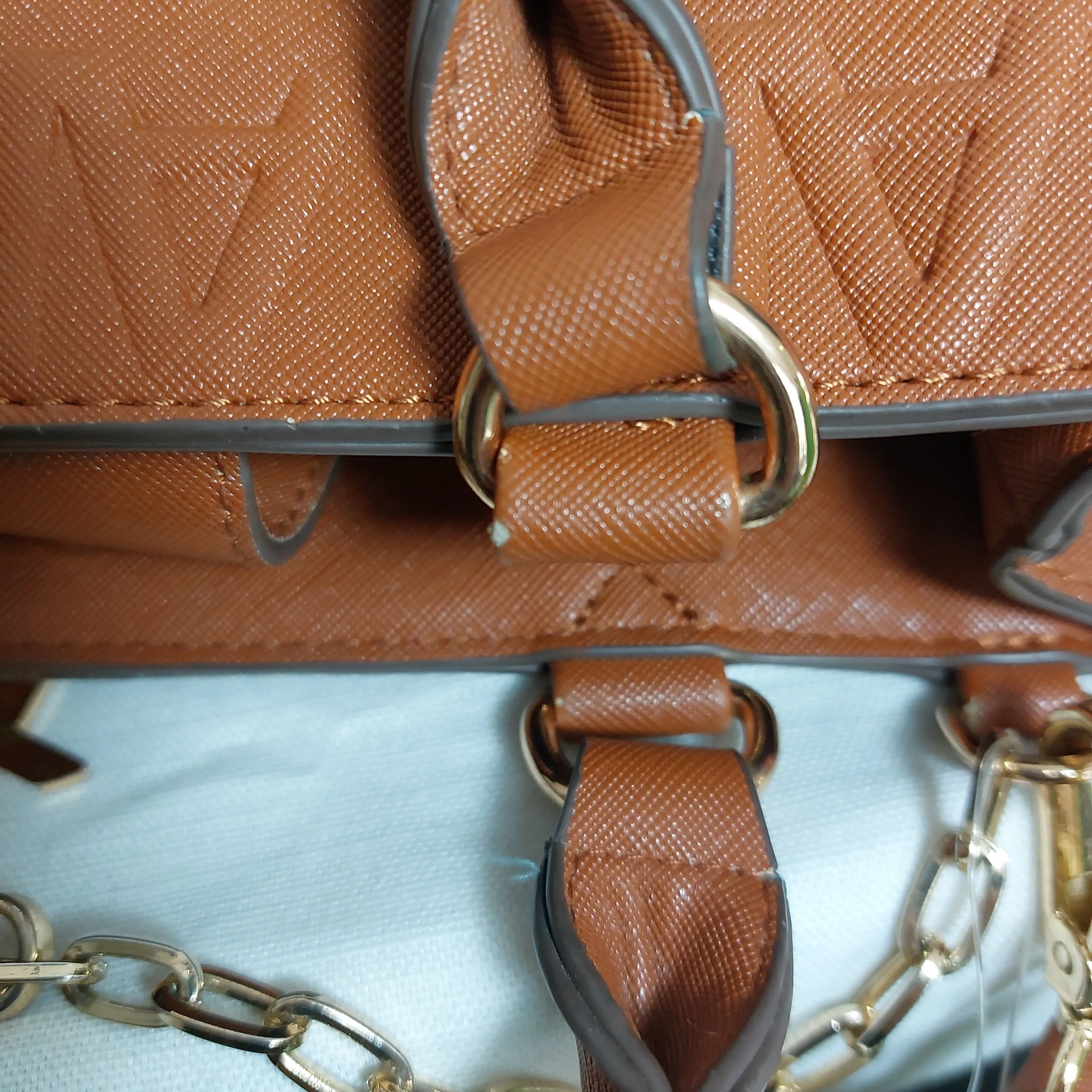 Anne Klein Tan Logo Leatherette Satchel | Brand New |