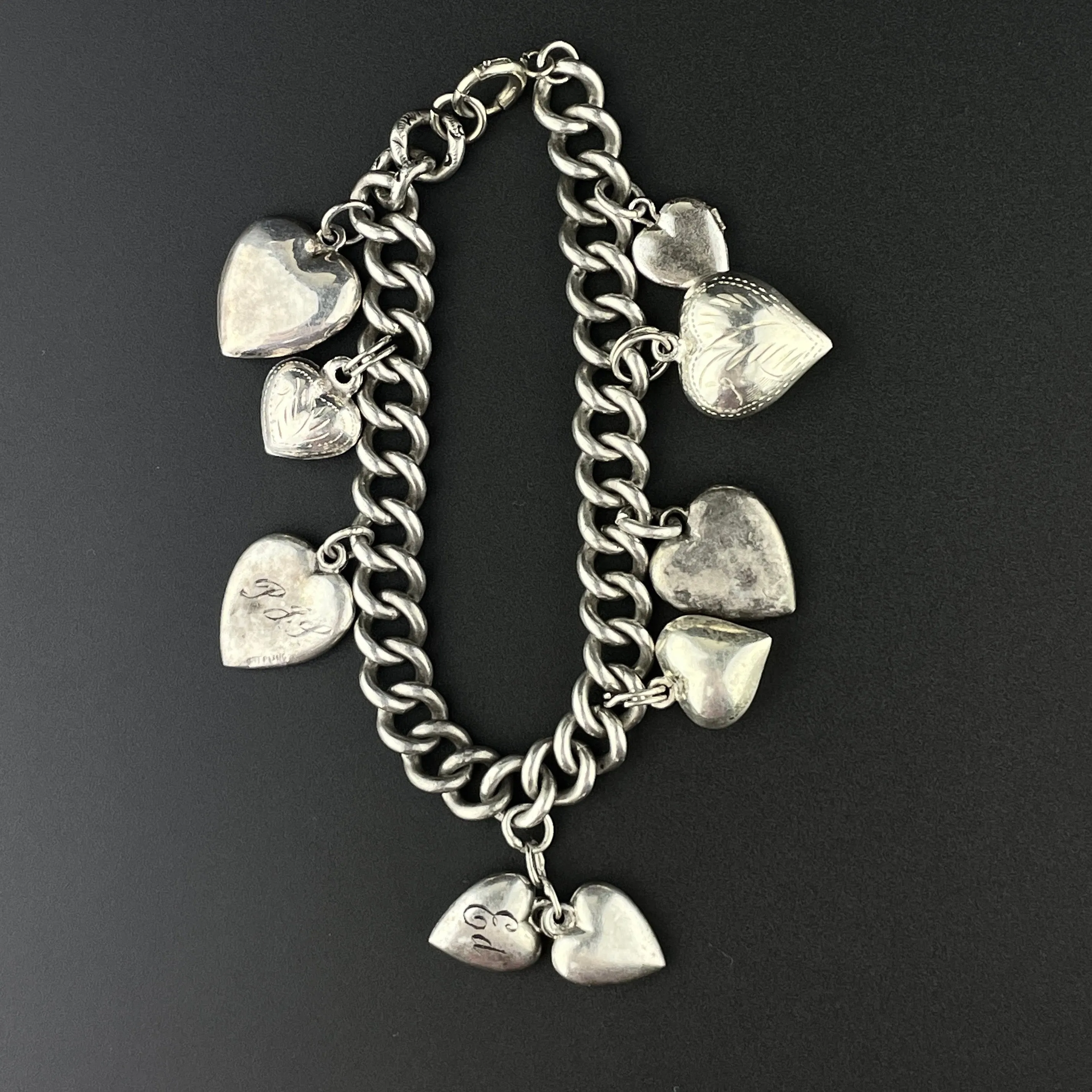 Antique Victorian Puffy Heart Charm Bracelet