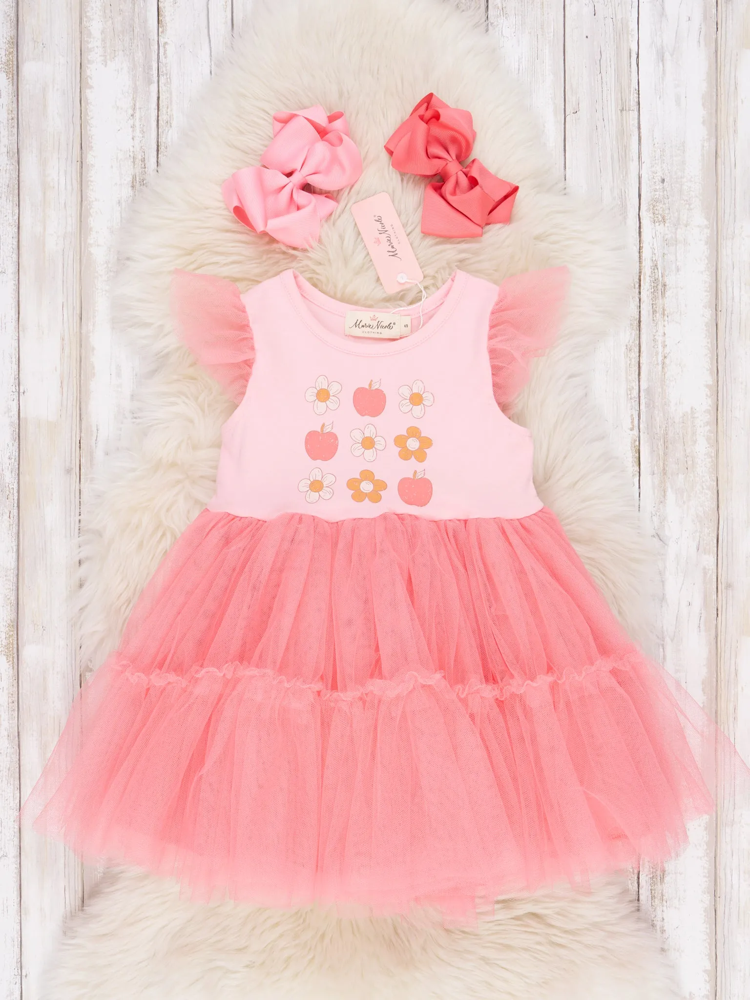 Apples & Flowers Tulle Ruffle Dress