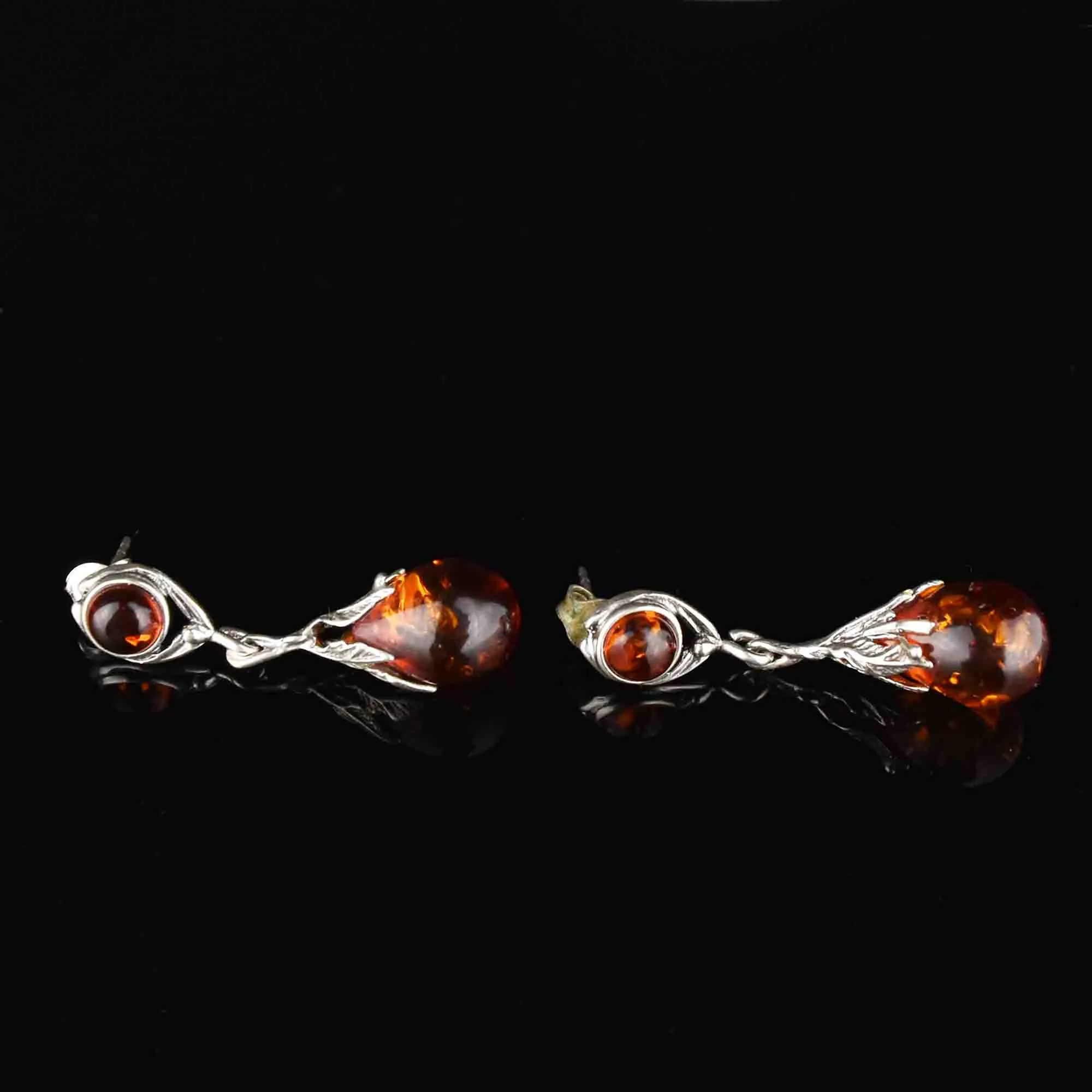 Arts and Crafts Style Silver Baltic Amber Drop Earrings