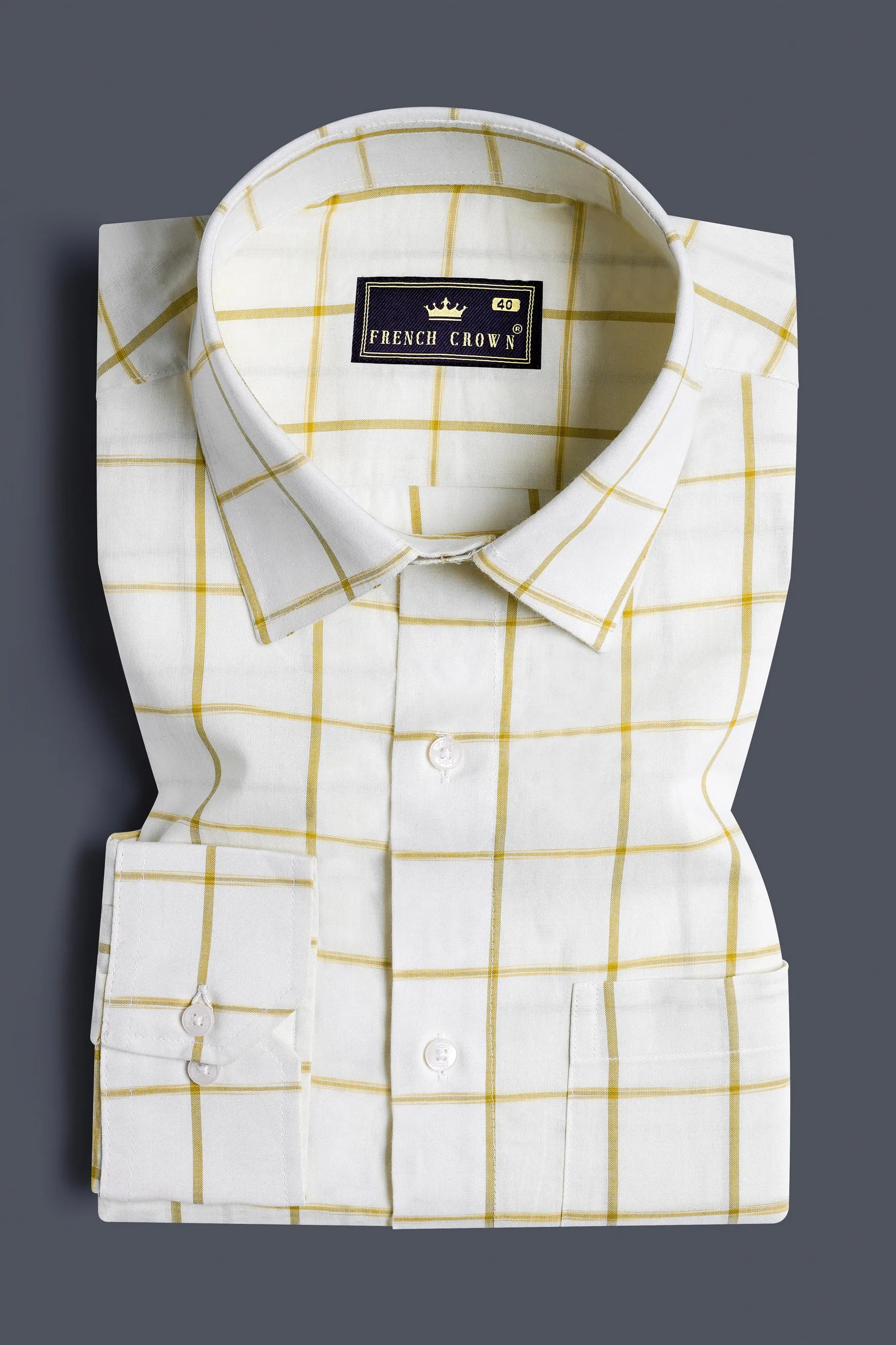 Astra Cream and Husk Yellow Windowpane Premium Cotton Shirt