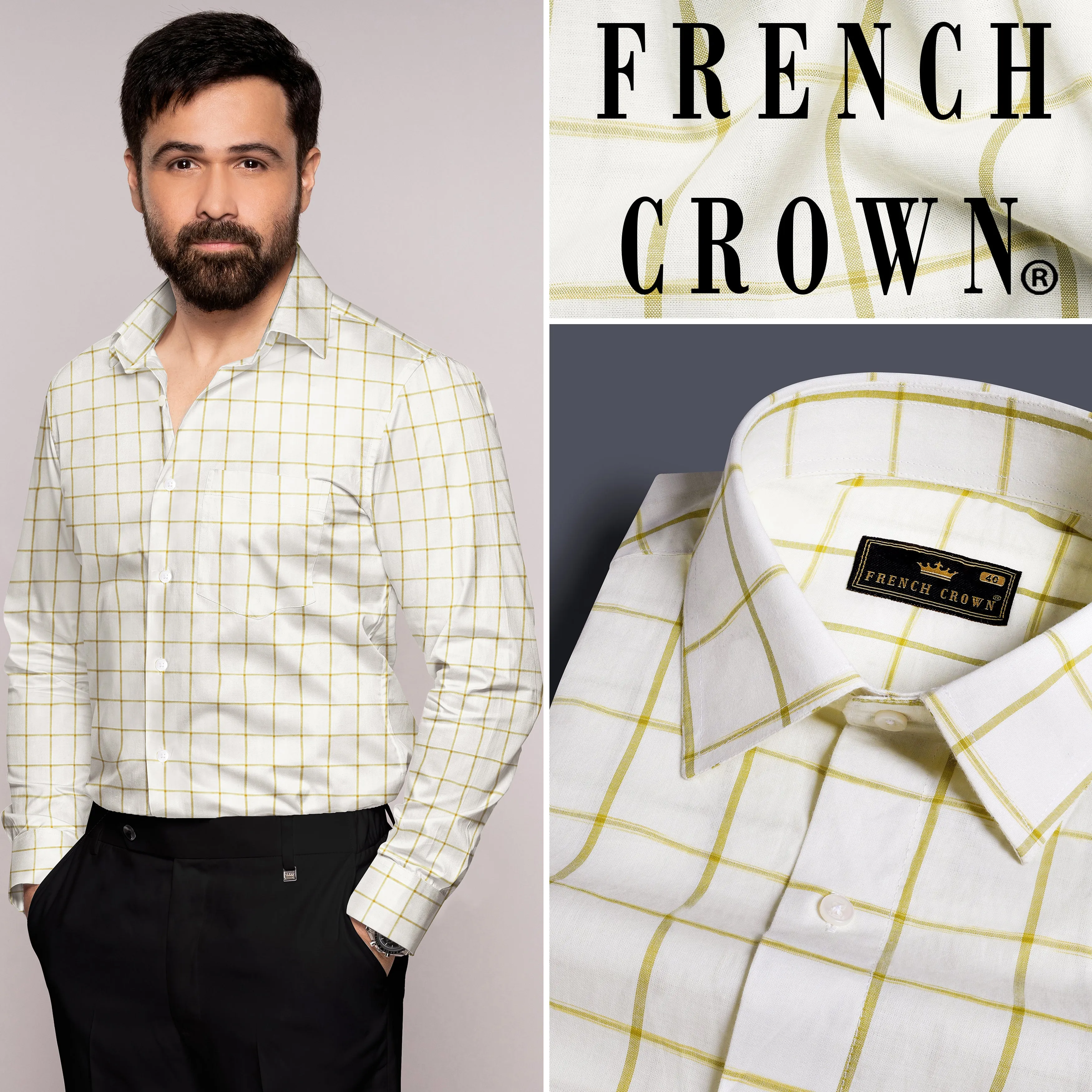 Astra Cream and Husk Yellow Windowpane Premium Cotton Shirt