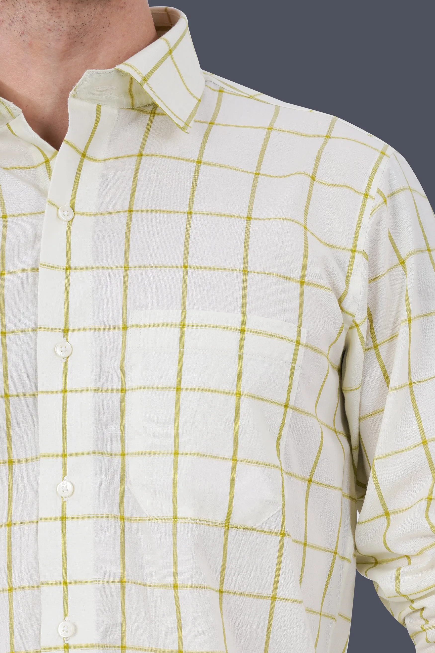 Astra Cream and Husk Yellow Windowpane Premium Cotton Shirt