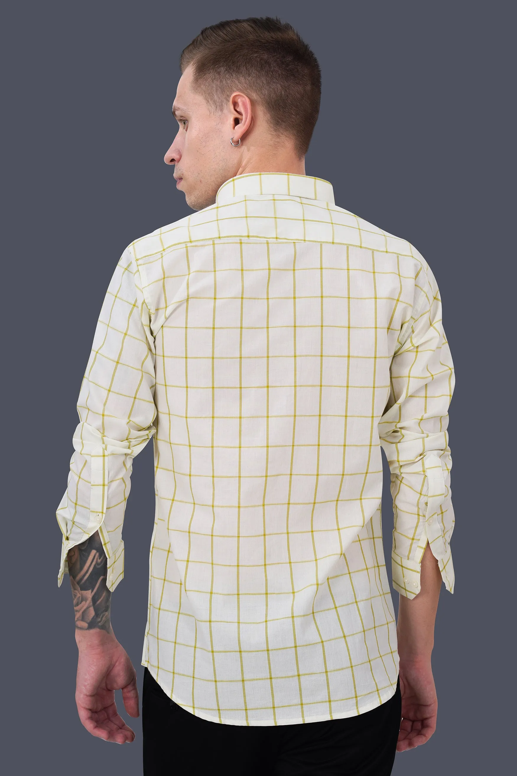 Astra Cream and Husk Yellow Windowpane Premium Cotton Shirt