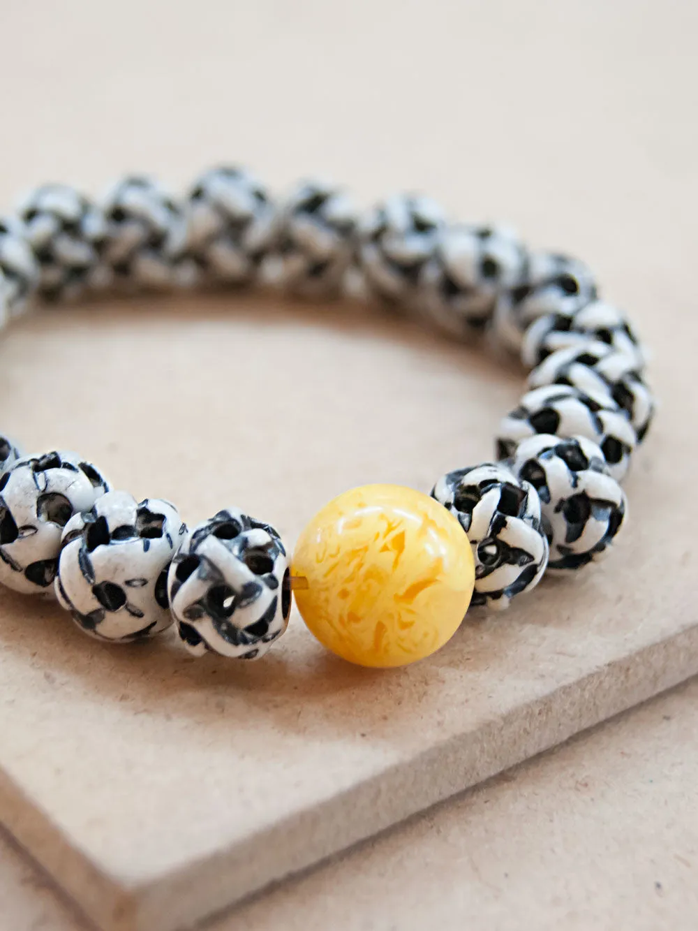 Basket Weave Bone Mala Bracelet with Copal bead