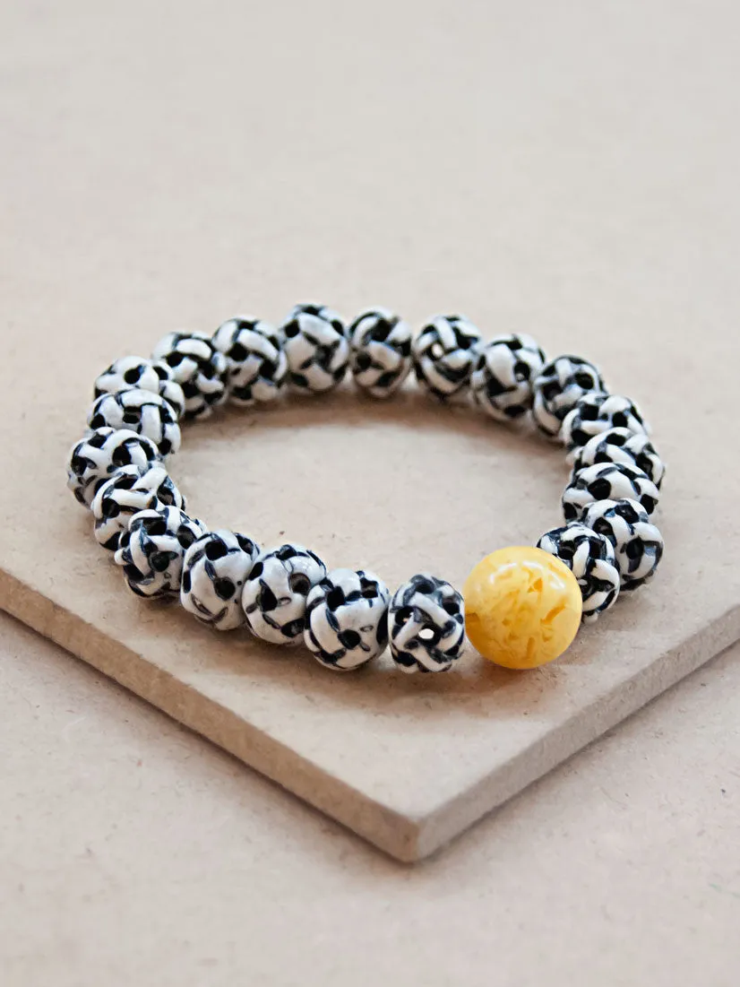 Basket Weave Bone Mala Bracelet with Copal bead