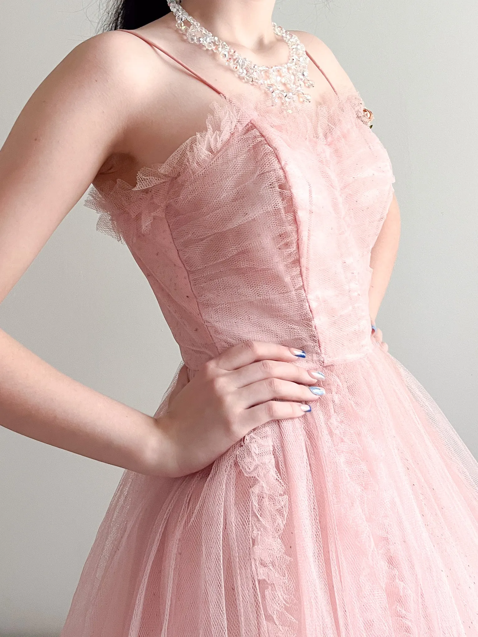 Beautiful 1950's Blush Pink Tulle Prom Dress / Sz XS