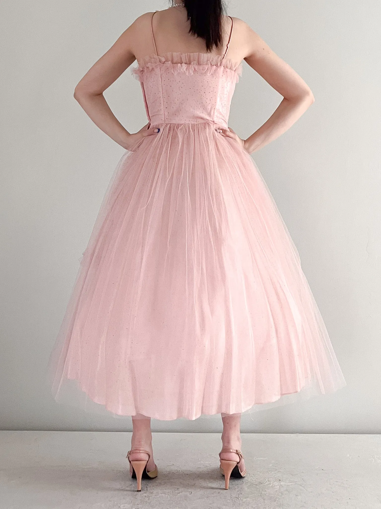 Beautiful 1950's Blush Pink Tulle Prom Dress / Sz XS