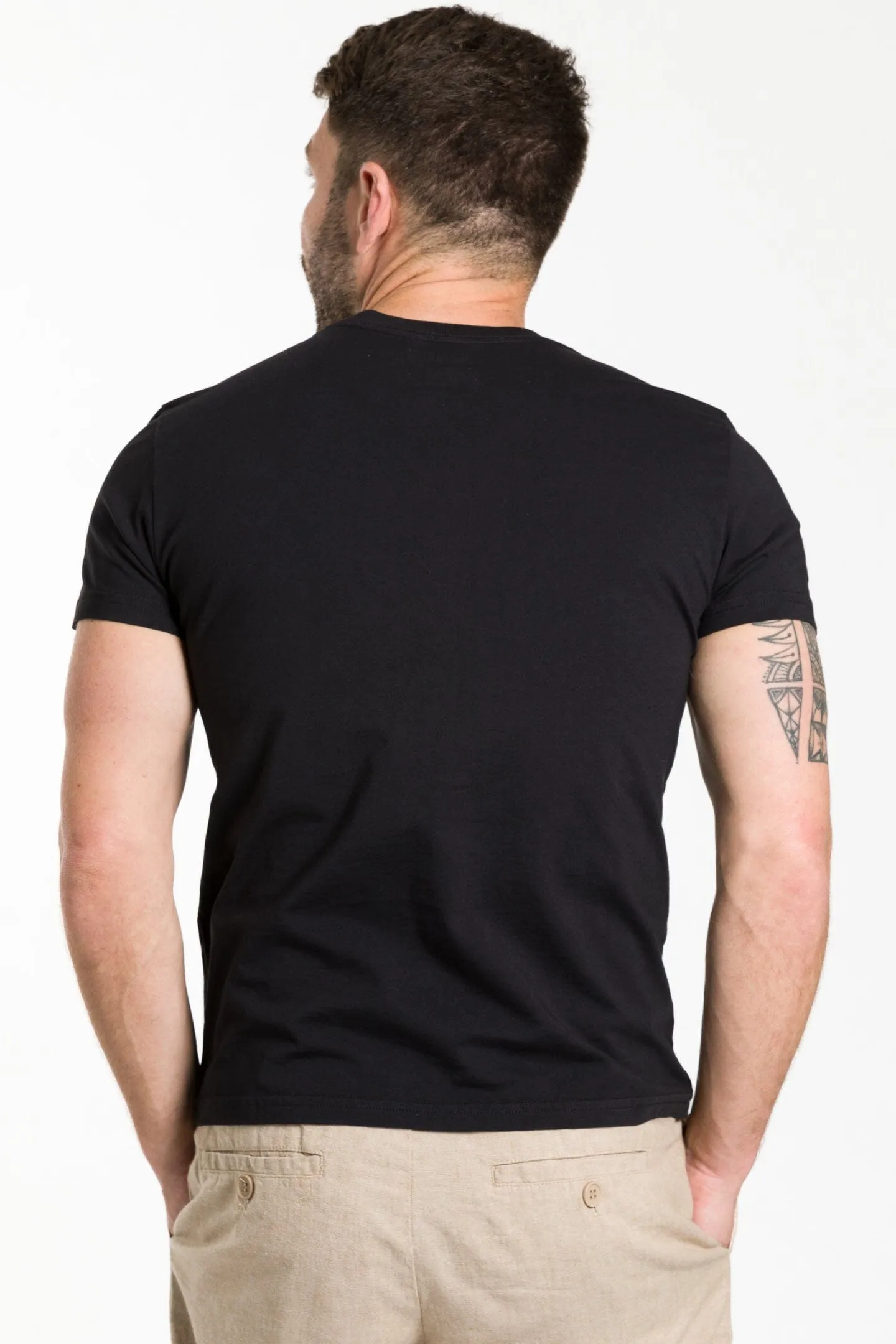 Black Short Sleeve Pima Cotton Henley