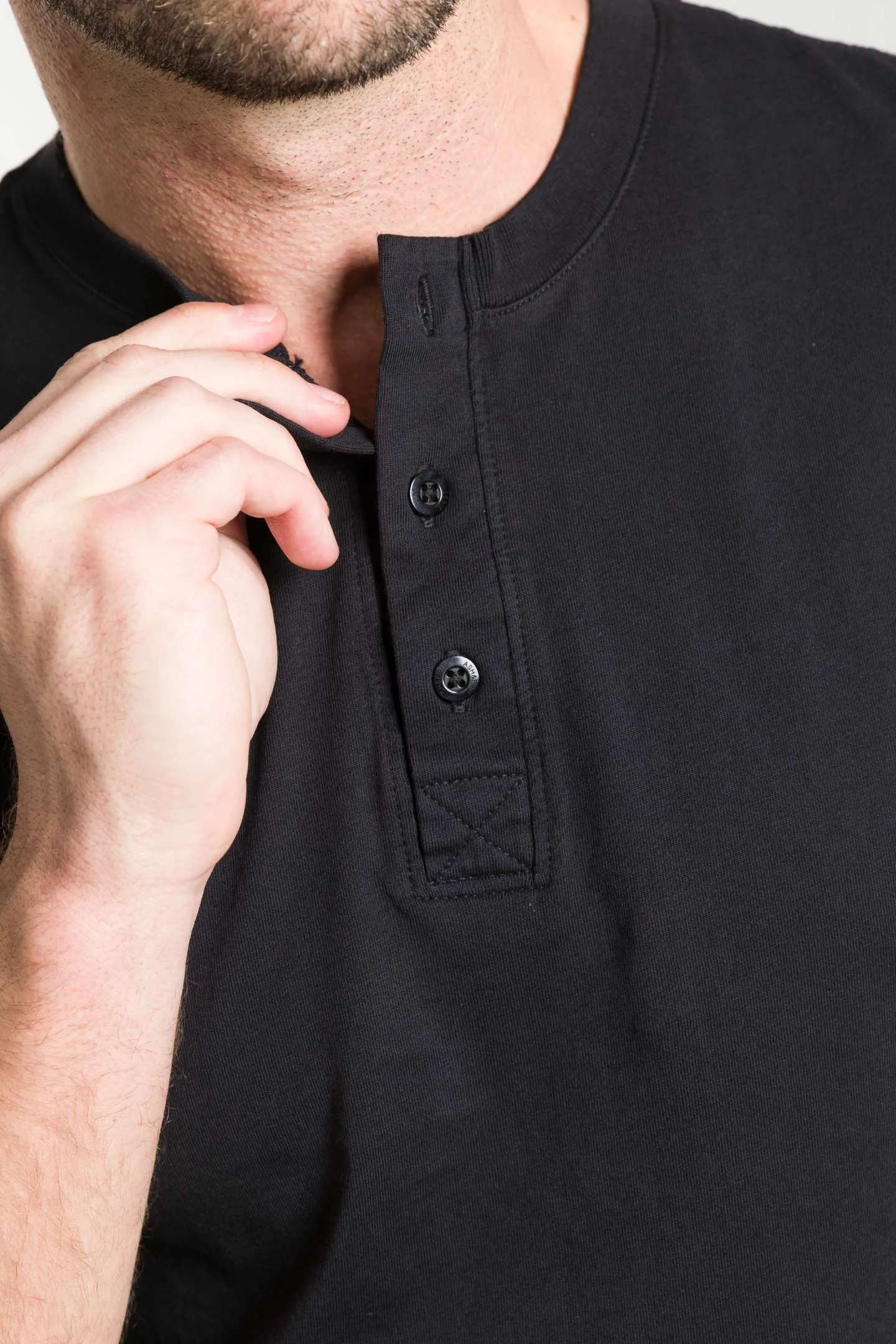 Black Short Sleeve Pima Cotton Henley