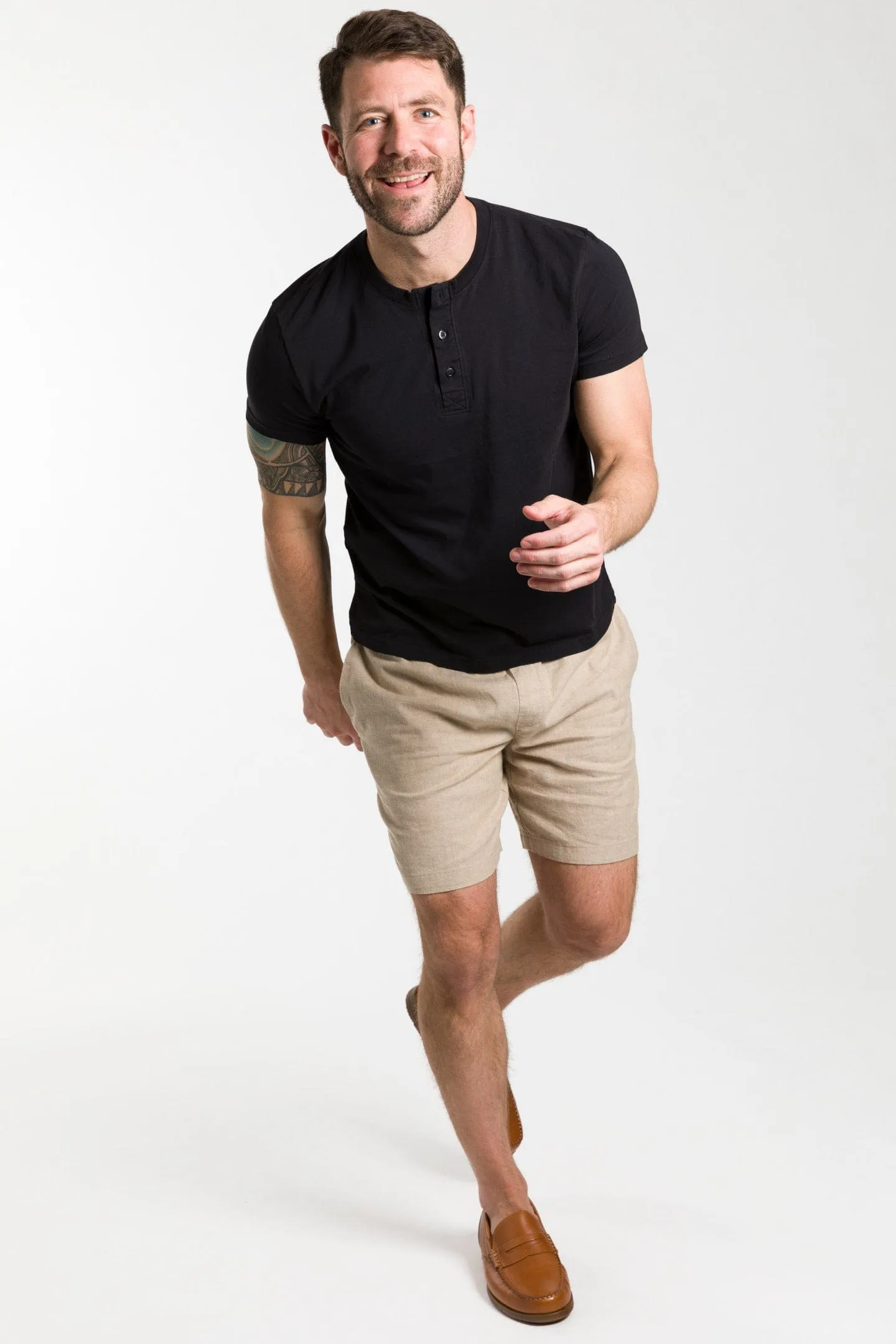 Black Short Sleeve Pima Cotton Henley