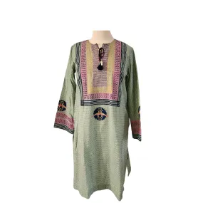 Blocked Green Printed Front Tassel Kurta | Pre Loved |