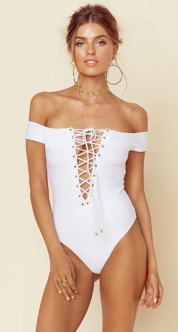 Blue Life Off Shoulder One Piece Swim Suit