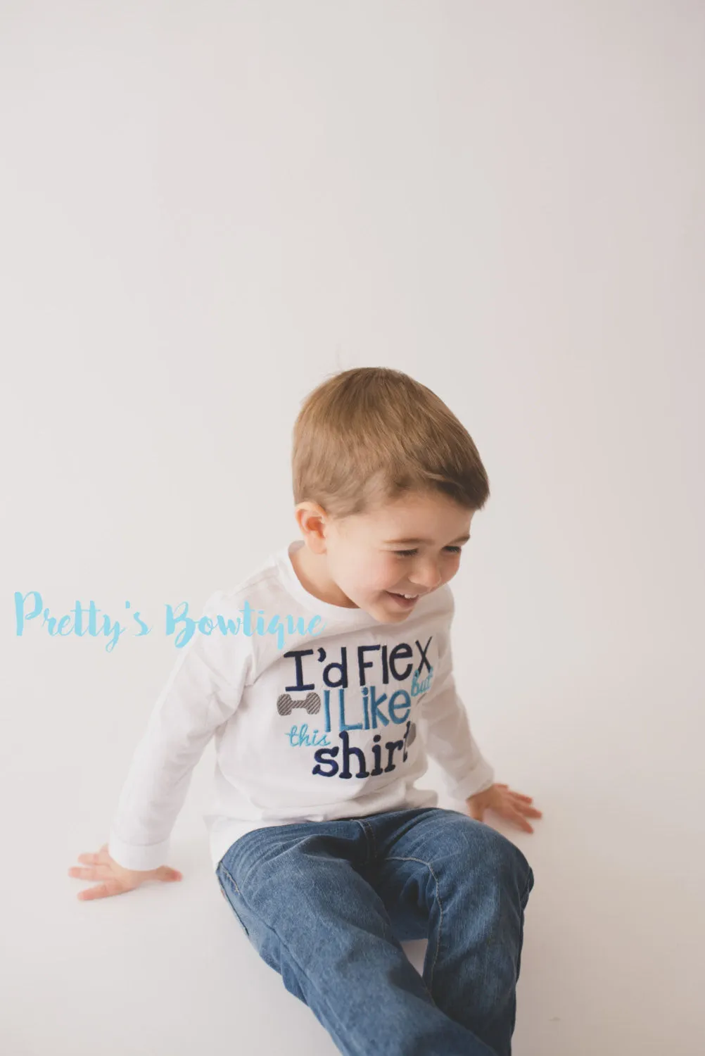 Boys I'd flex but I like this shirt -- Boys T-shirt -- Boys bodysuit builder shirt -- Little boys funny t shirt