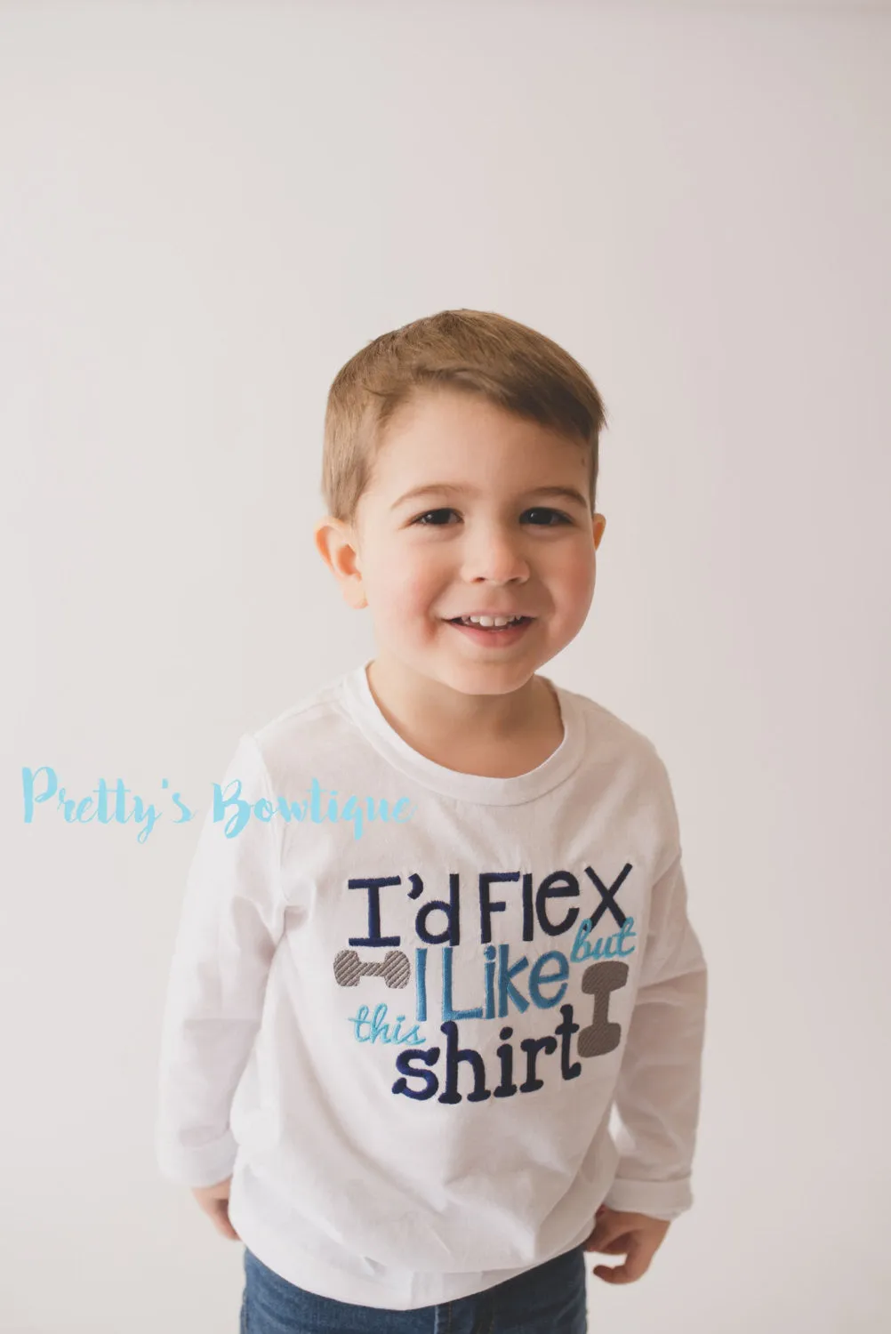 Boys I'd flex but I like this shirt -- Boys T-shirt -- Boys bodysuit builder shirt -- Little boys funny t shirt