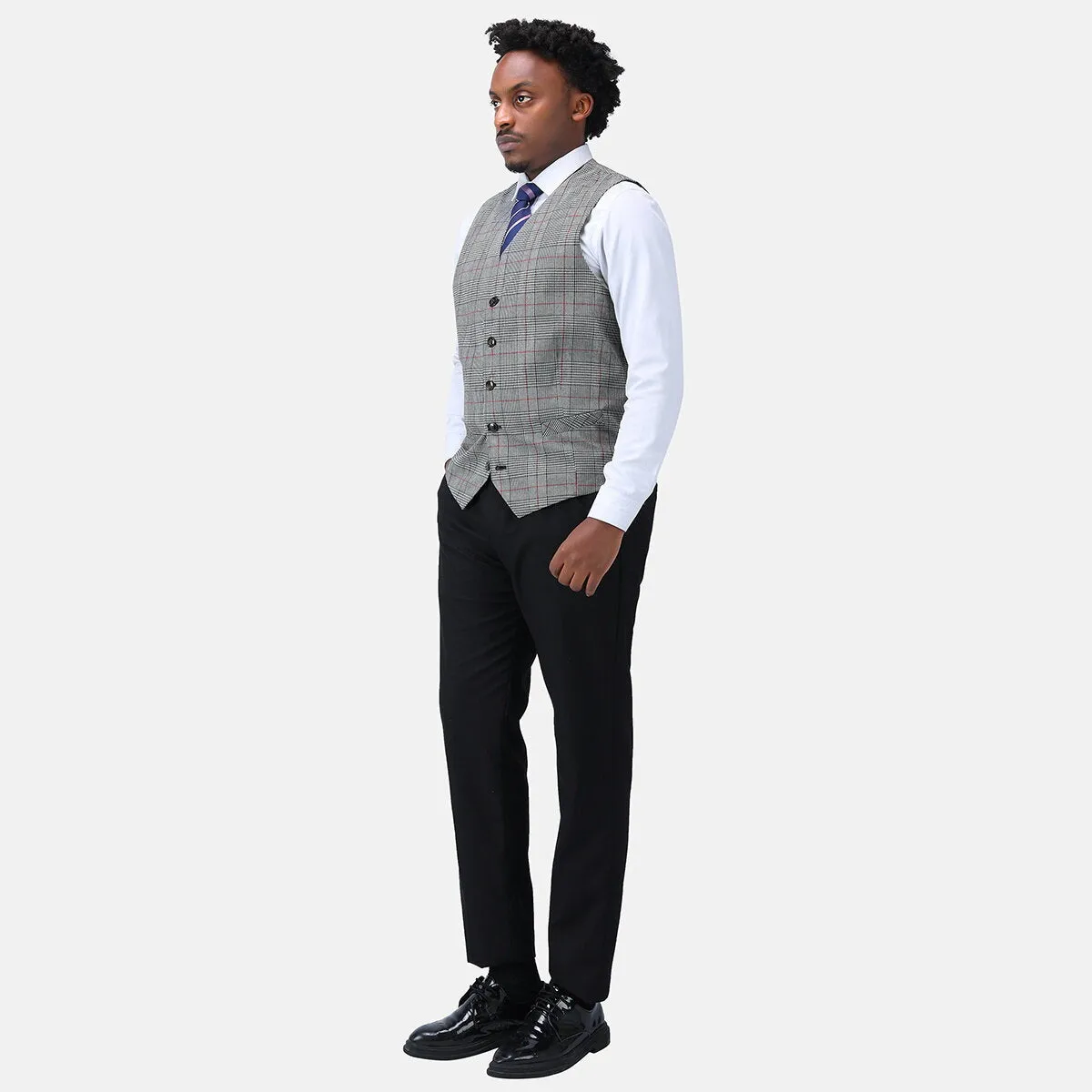 Checked Vests Stripes Business Slim Fit Cotton Grey