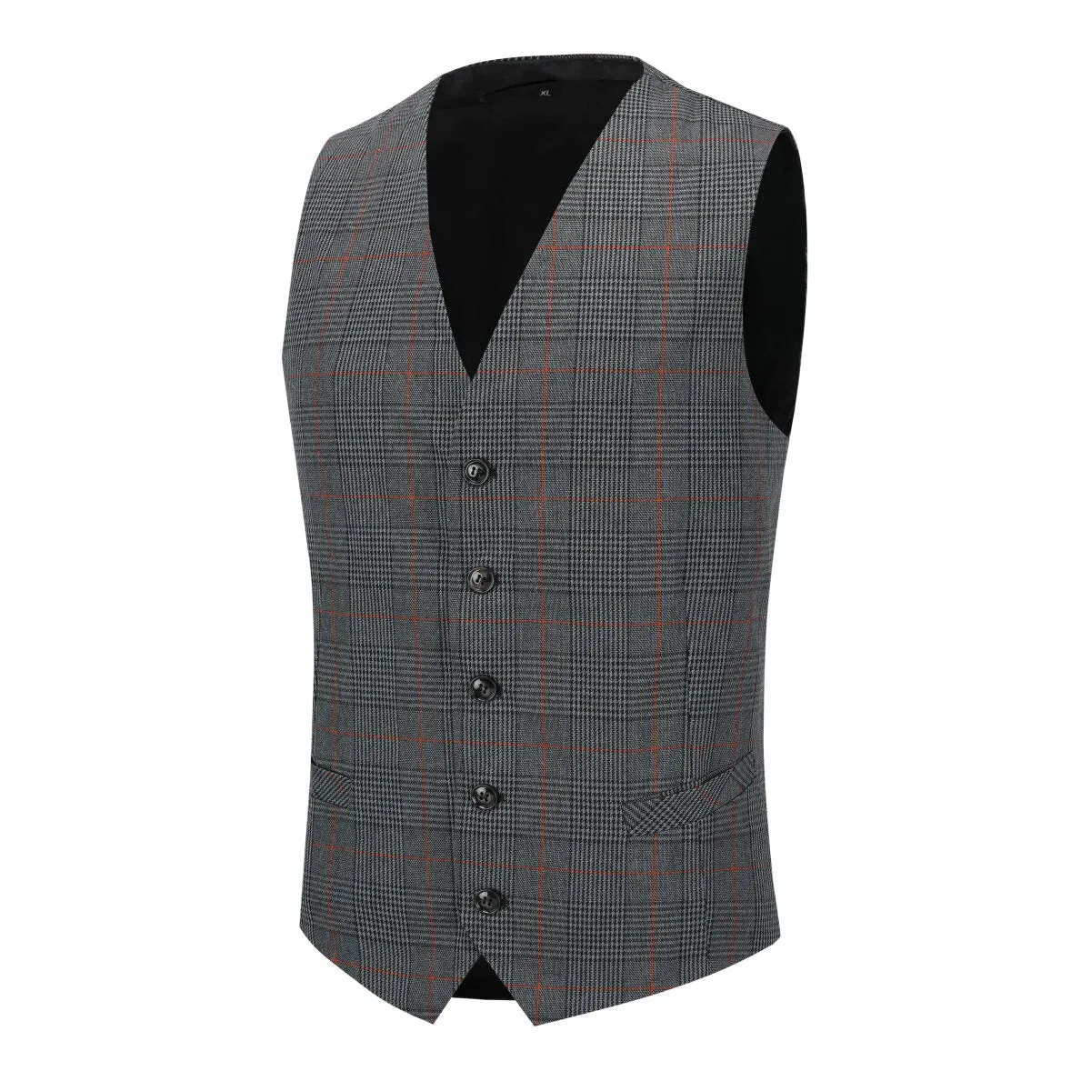 Checked Vests Stripes Business Slim Fit Cotton Grey