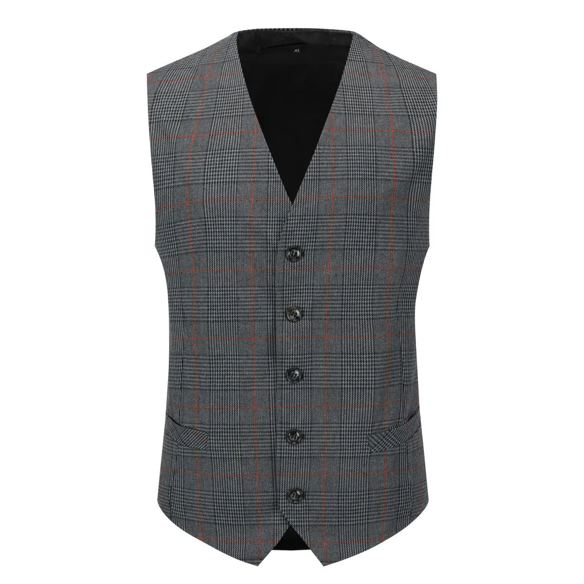 Checked Vests Stripes Business Slim Fit Cotton Grey