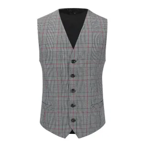 Checked Vests Stripes Business Slim Fit Cotton Grey