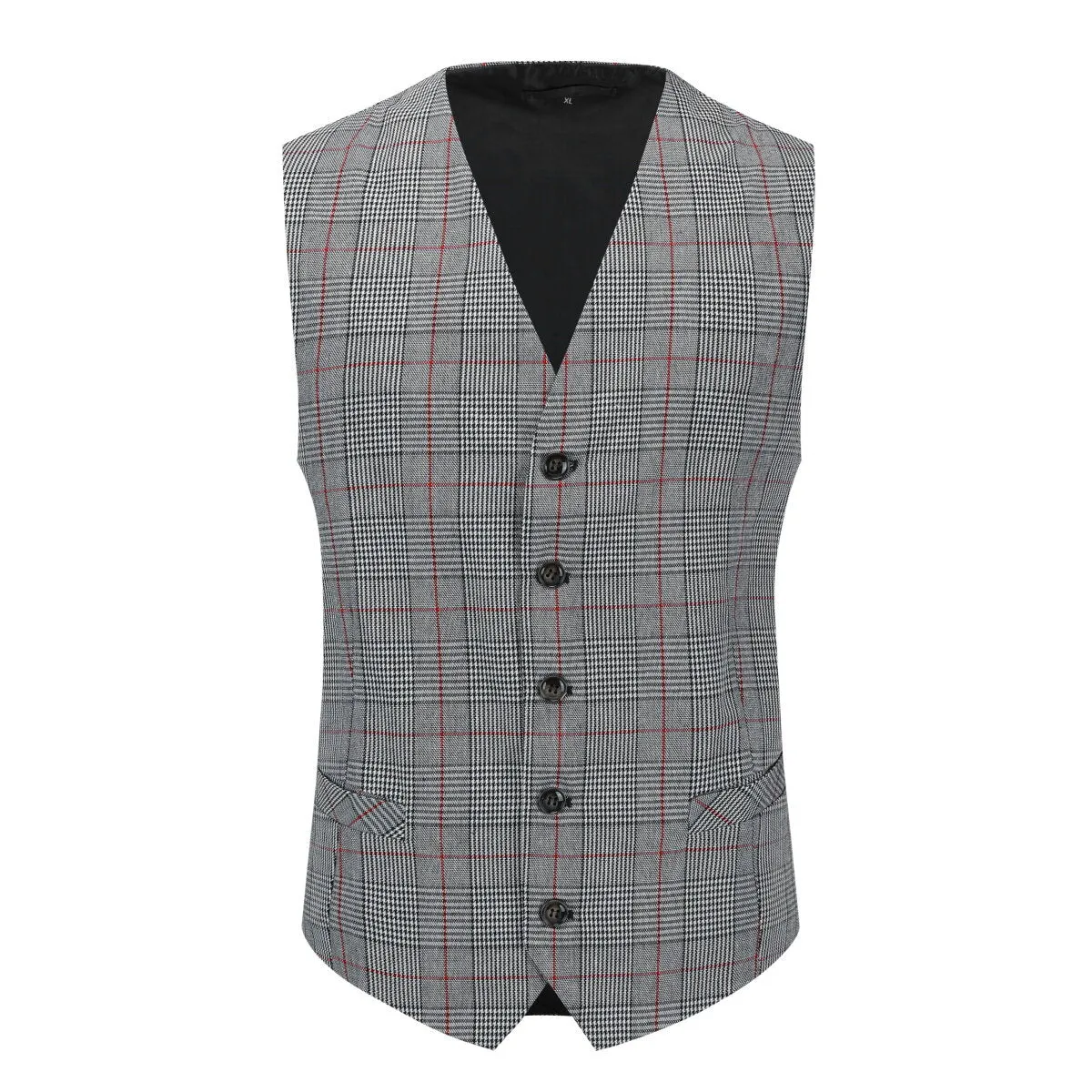 Checked Vests Stripes Business Slim Fit Cotton Grey