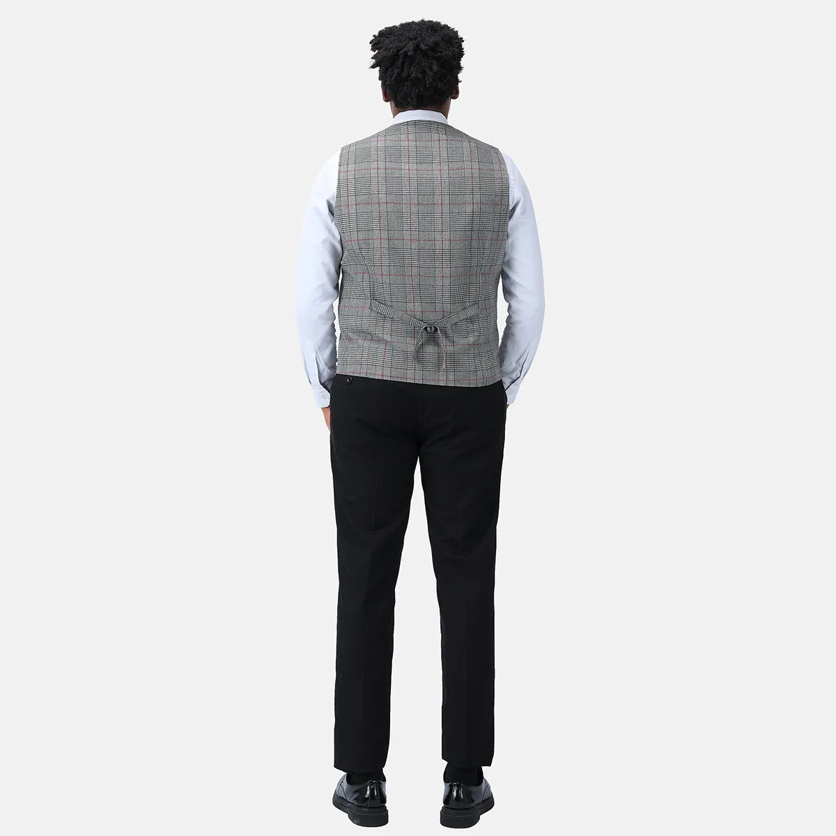 Checked Vests Stripes Business Slim Fit Cotton Grey