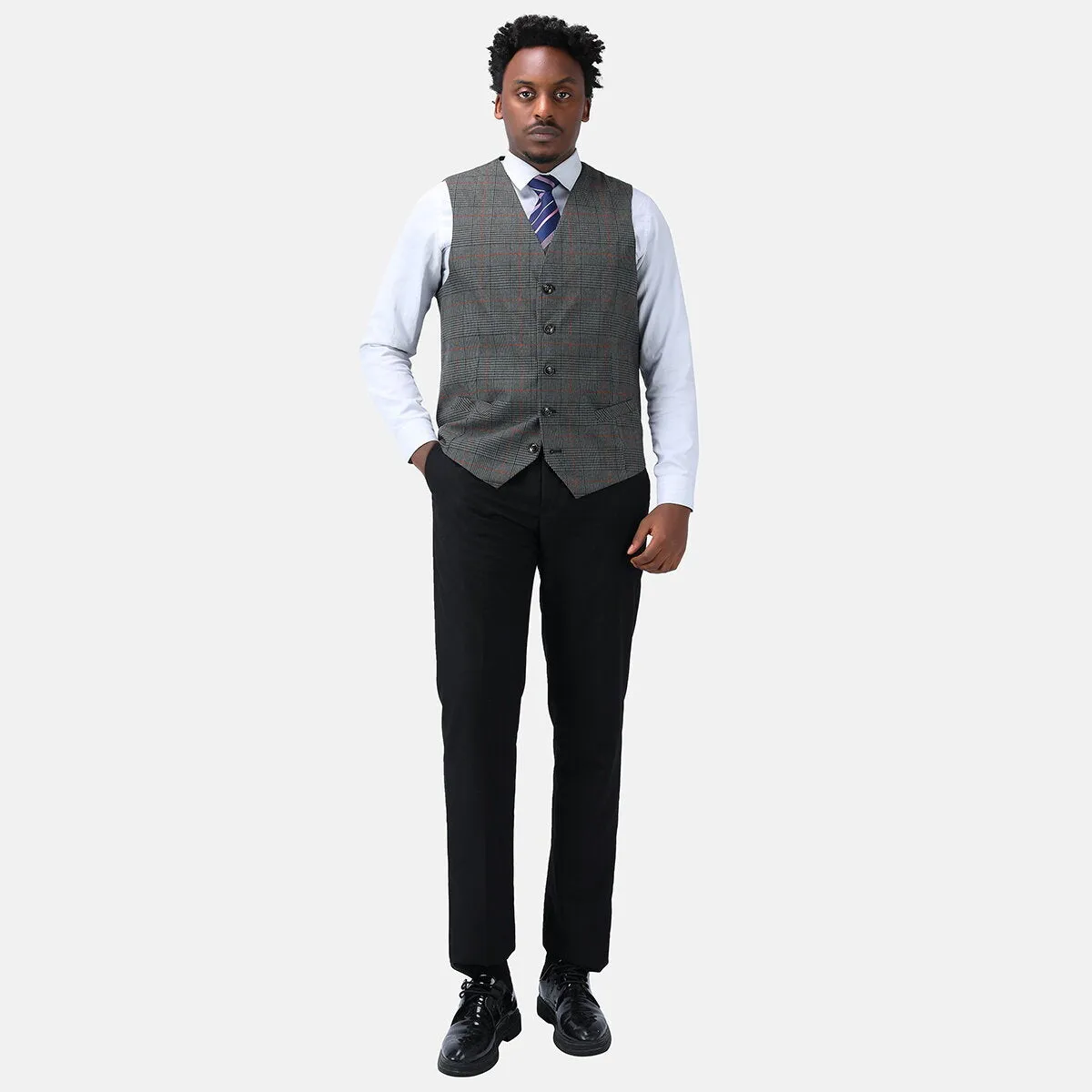 Checked Vests Stripes Business Slim Fit Cotton Grey