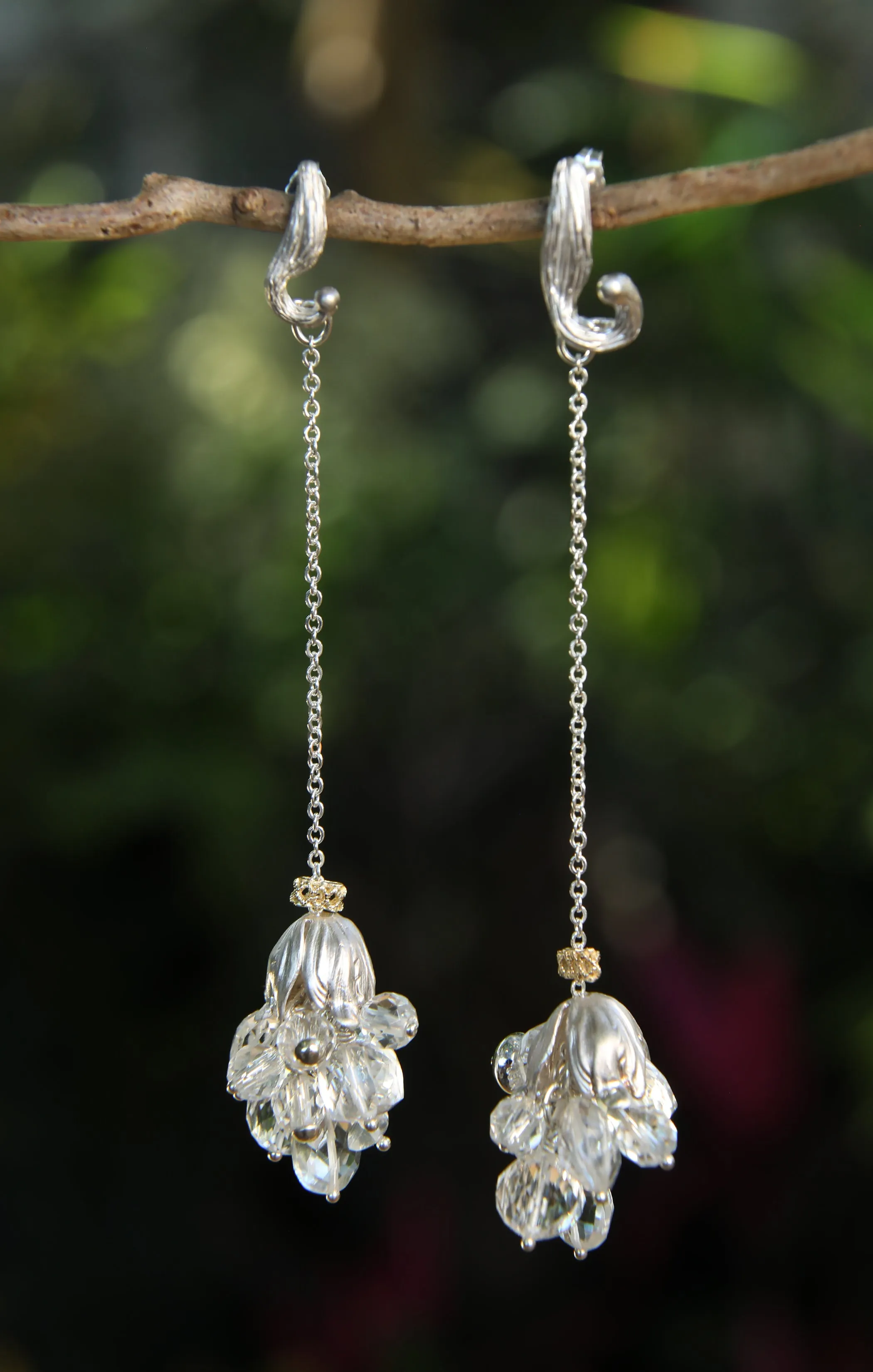 Clear Quartz, Gold, and Silver Earring