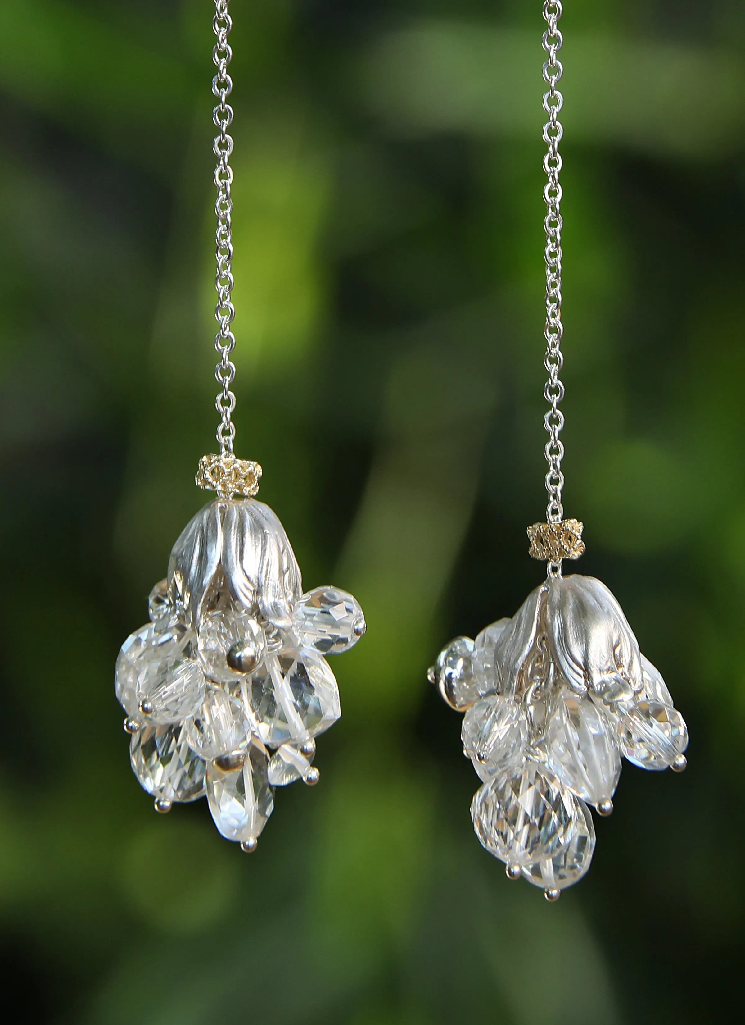 Clear Quartz, Gold, and Silver Earring