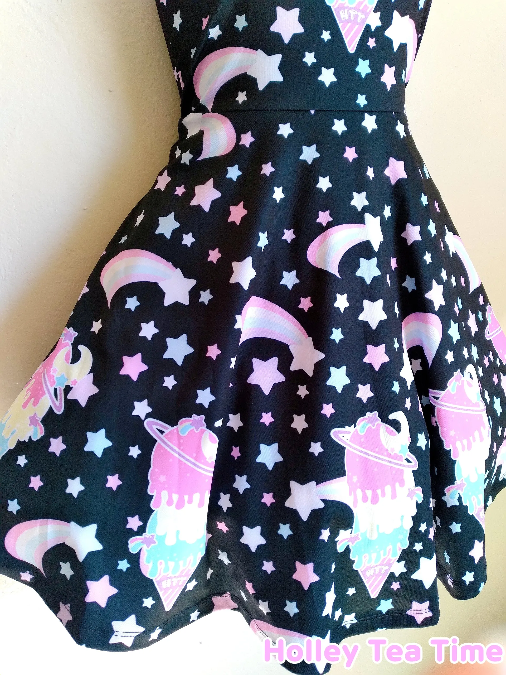 Cosmic ice cream black skater dress [made to order]