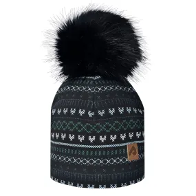 Cotton beanie with fleece lining - Knitted print black