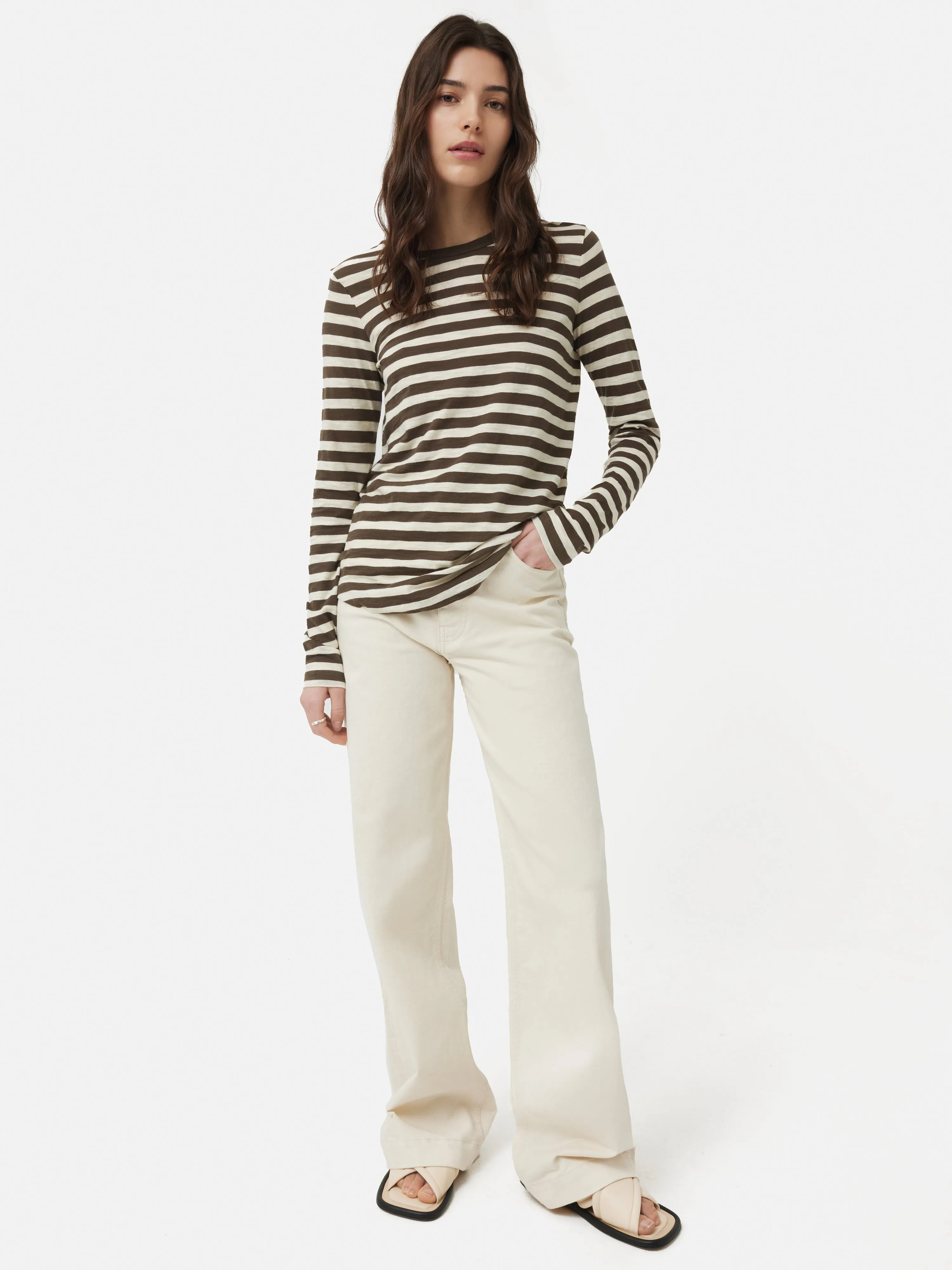 Cotton Slub Stripe Long Sleeve Tee | Brown