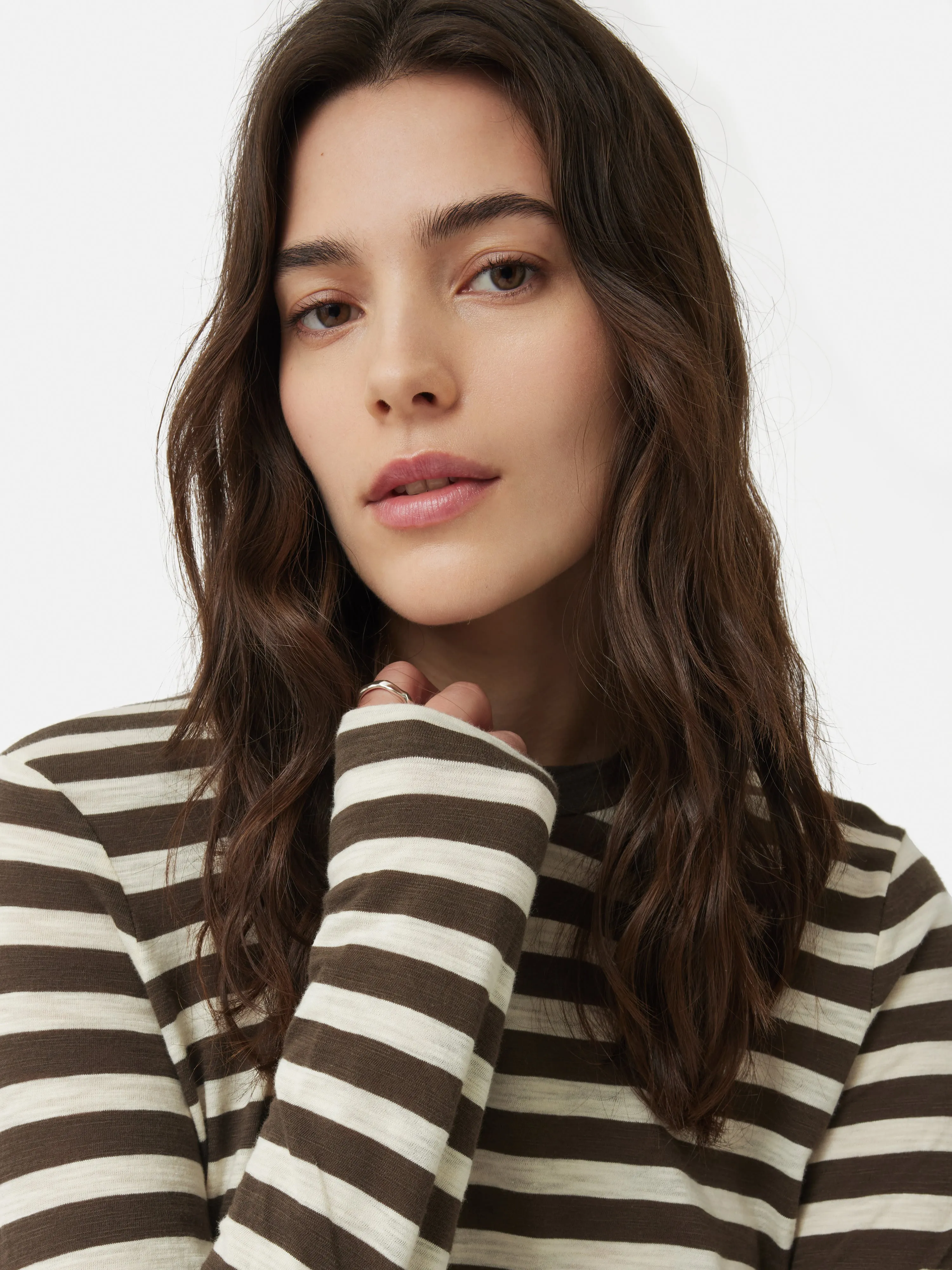 Cotton Slub Stripe Long Sleeve Tee | Brown