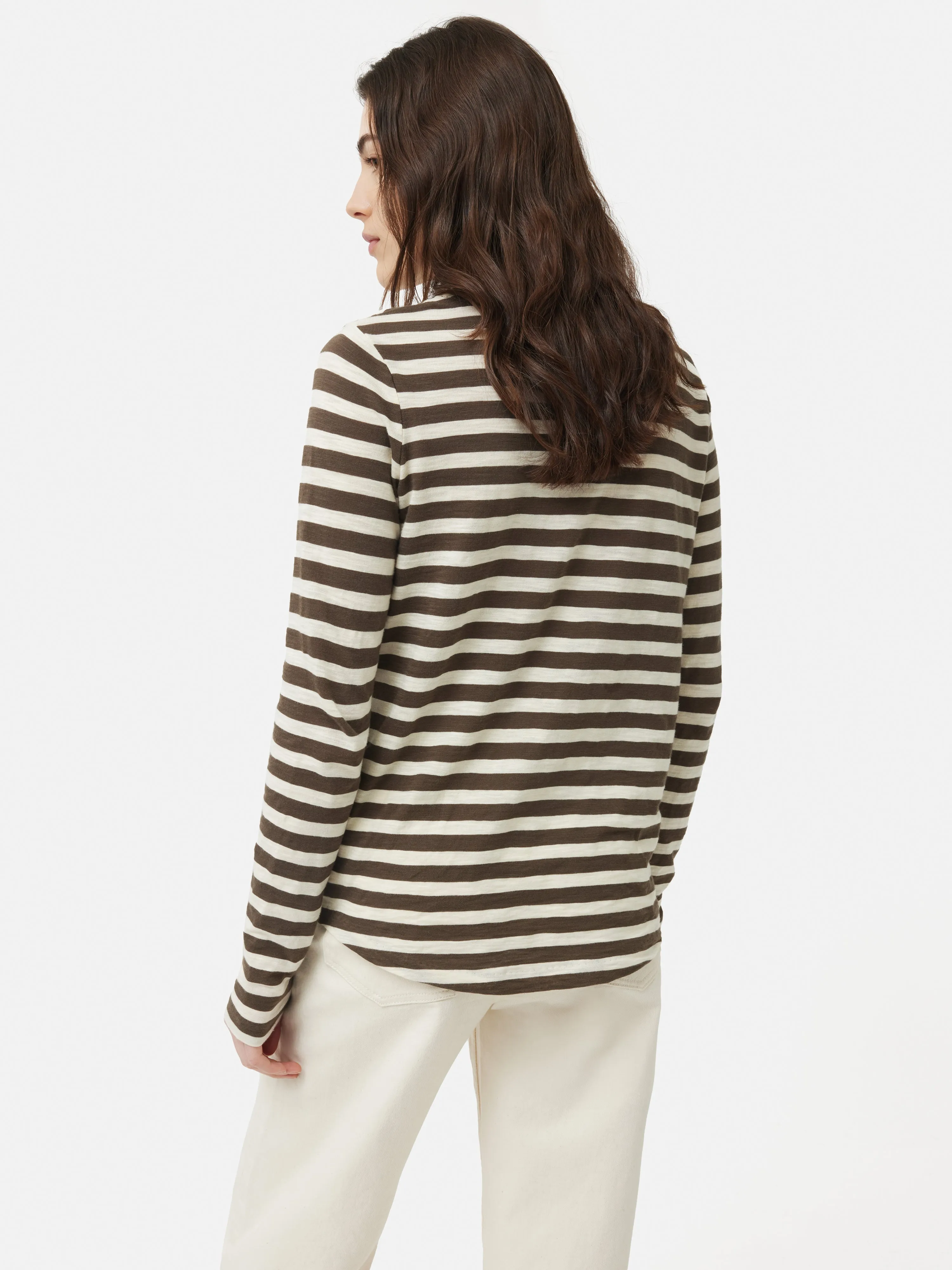 Cotton Slub Stripe Long Sleeve Tee | Brown