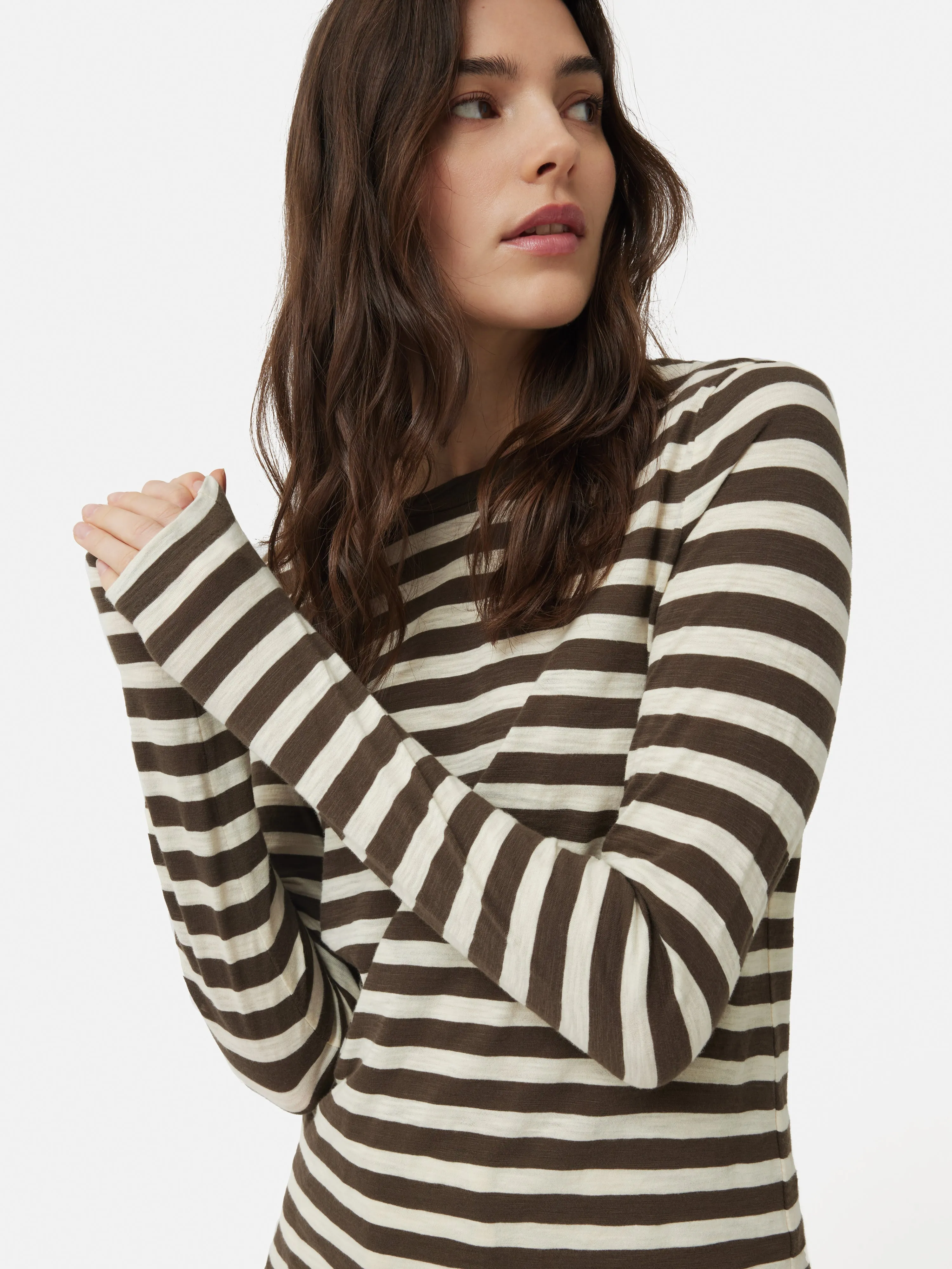 Cotton Slub Stripe Long Sleeve Tee | Brown