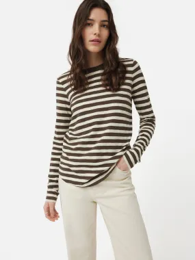 Cotton Slub Stripe Long Sleeve Tee | Brown