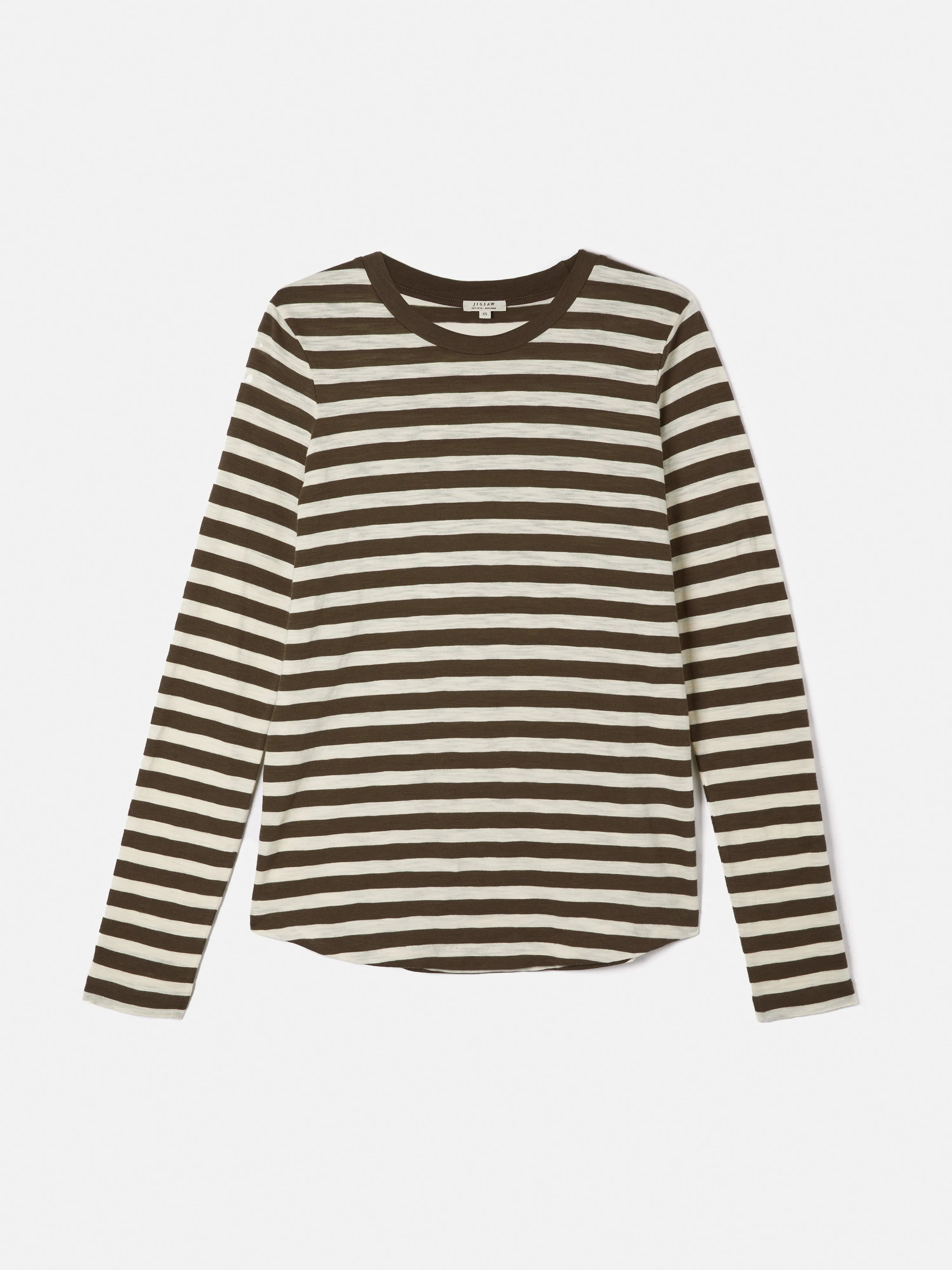 Cotton Slub Stripe Long Sleeve Tee | Brown