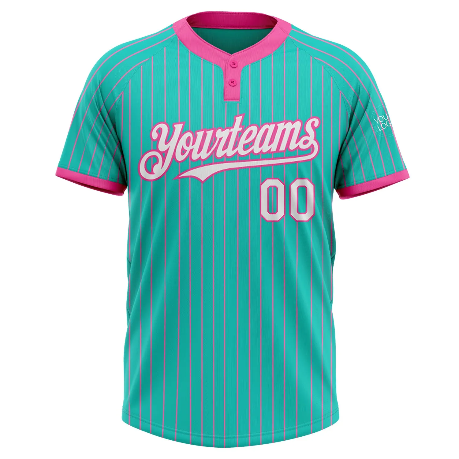 Custom Aqua Pink Pinstripe White Two-Button Unisex Softball Jersey