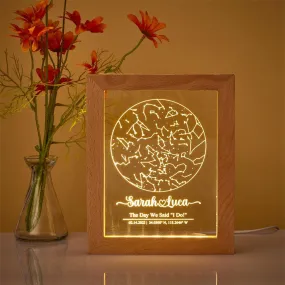 Custom Engraved Star Map Print Constellation Print Night Light With Wood Frame