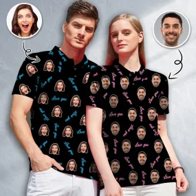 Custom Face Love You Black Personalized Couple Matching Polo Shirt